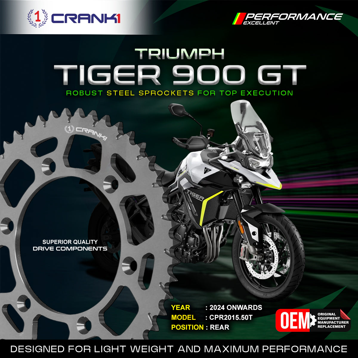 Sprocket For Triumph Tiger 900 GT 2024 Onwards - Rear - CPR2015 50T - CRANK1
