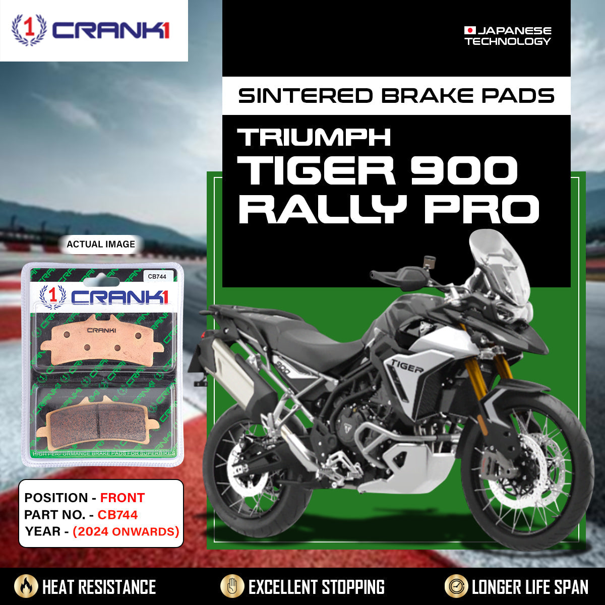 Sintered Brake Pads For Triumph Tiger 900 Rally Pro 2024 Onwards - Front - CB744 - 2 Sets - CRANK1