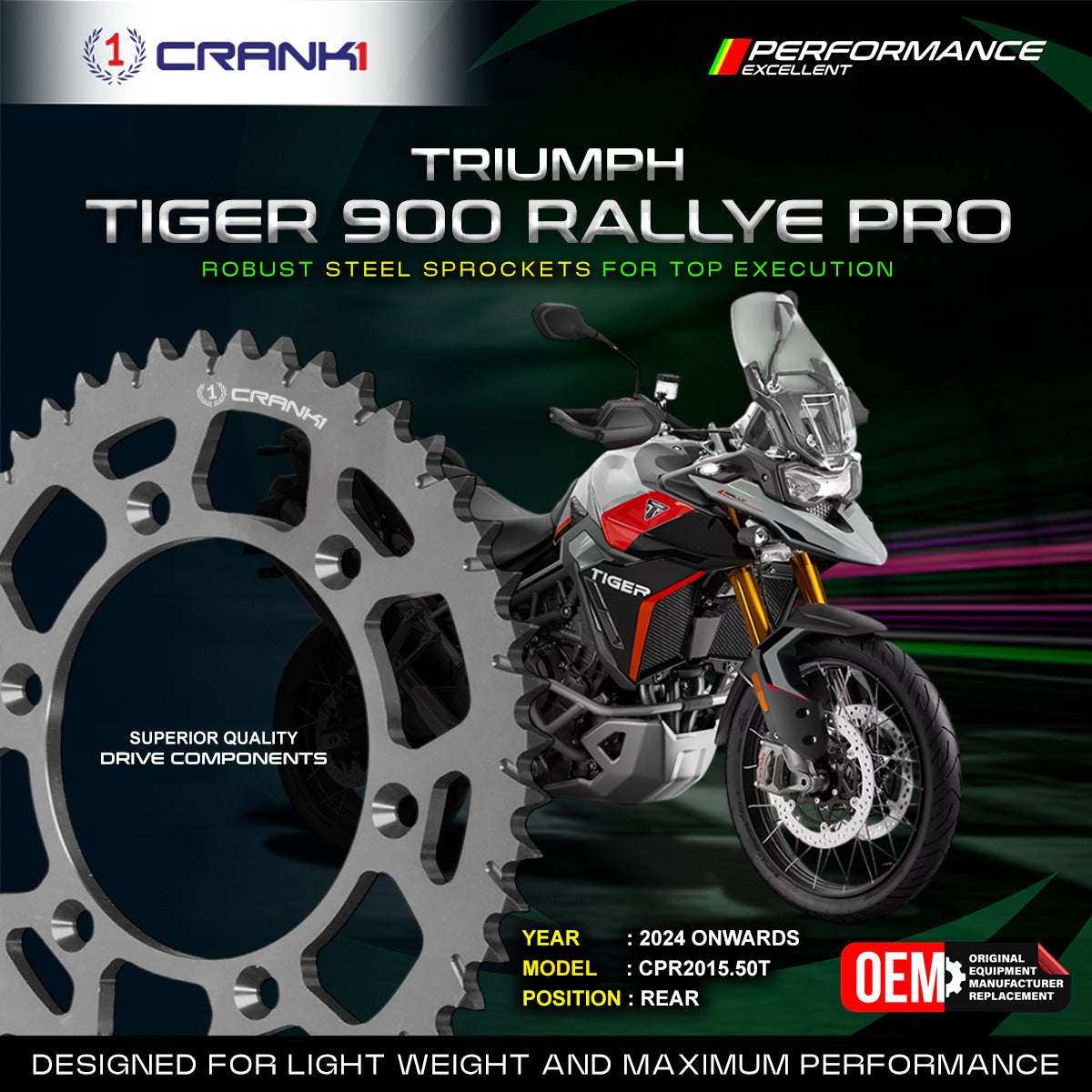 Sprocket For Triumph Tiger 900 Rally Pro 2024 Onwards - Rear - CPR2015 50T - CRANK1