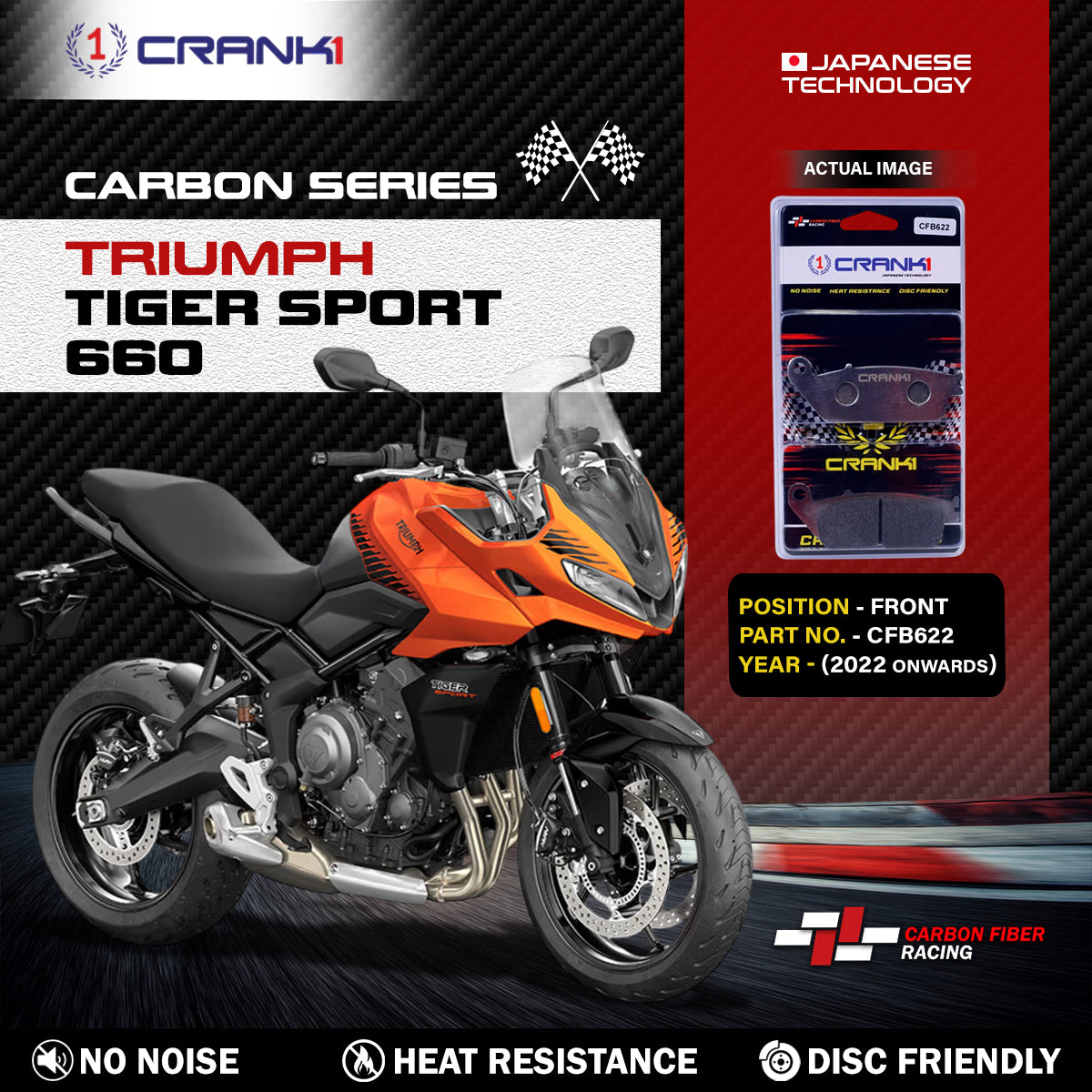 Carbon Brake Pads For Triumph Tiger Sport 660 2022 Onwards - Front - CFB622 - 2 Sets - CRANK1