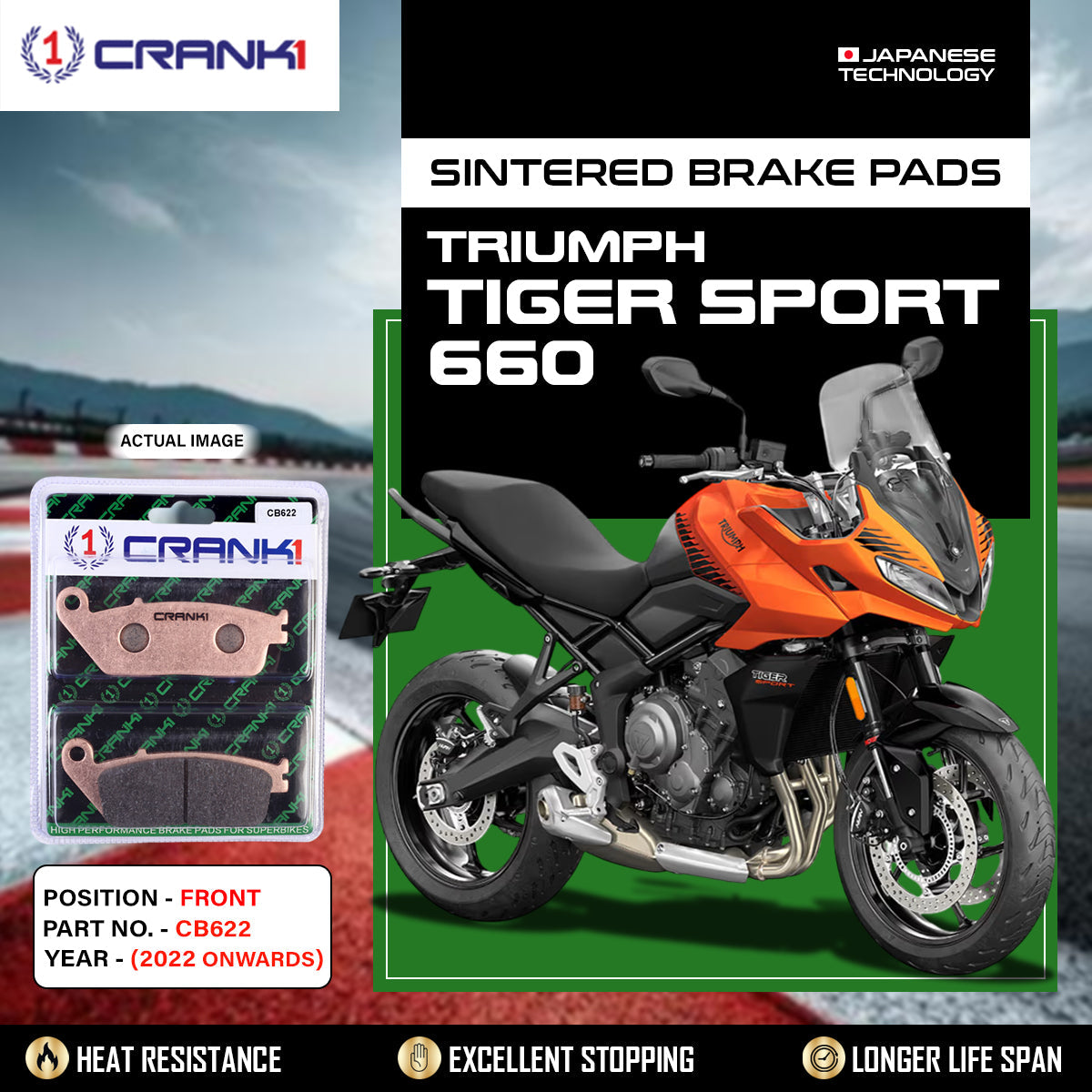 Sintered Brake Pads For Triumph Tiger Sport 660 2022 Onwards - Front - CB622 - 2 Sets - CRANK1
