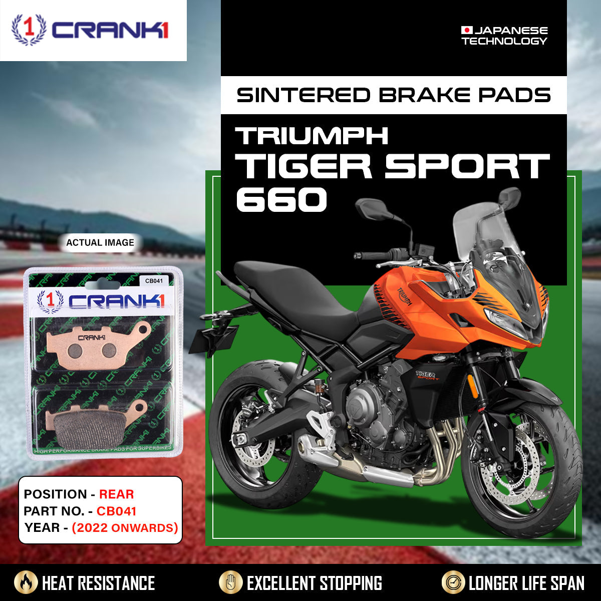 Sintered Brake Pads For Triumph Tiger Sport 660 2022 Onwards - Rear - CB041 - 1 Set - CRANK1