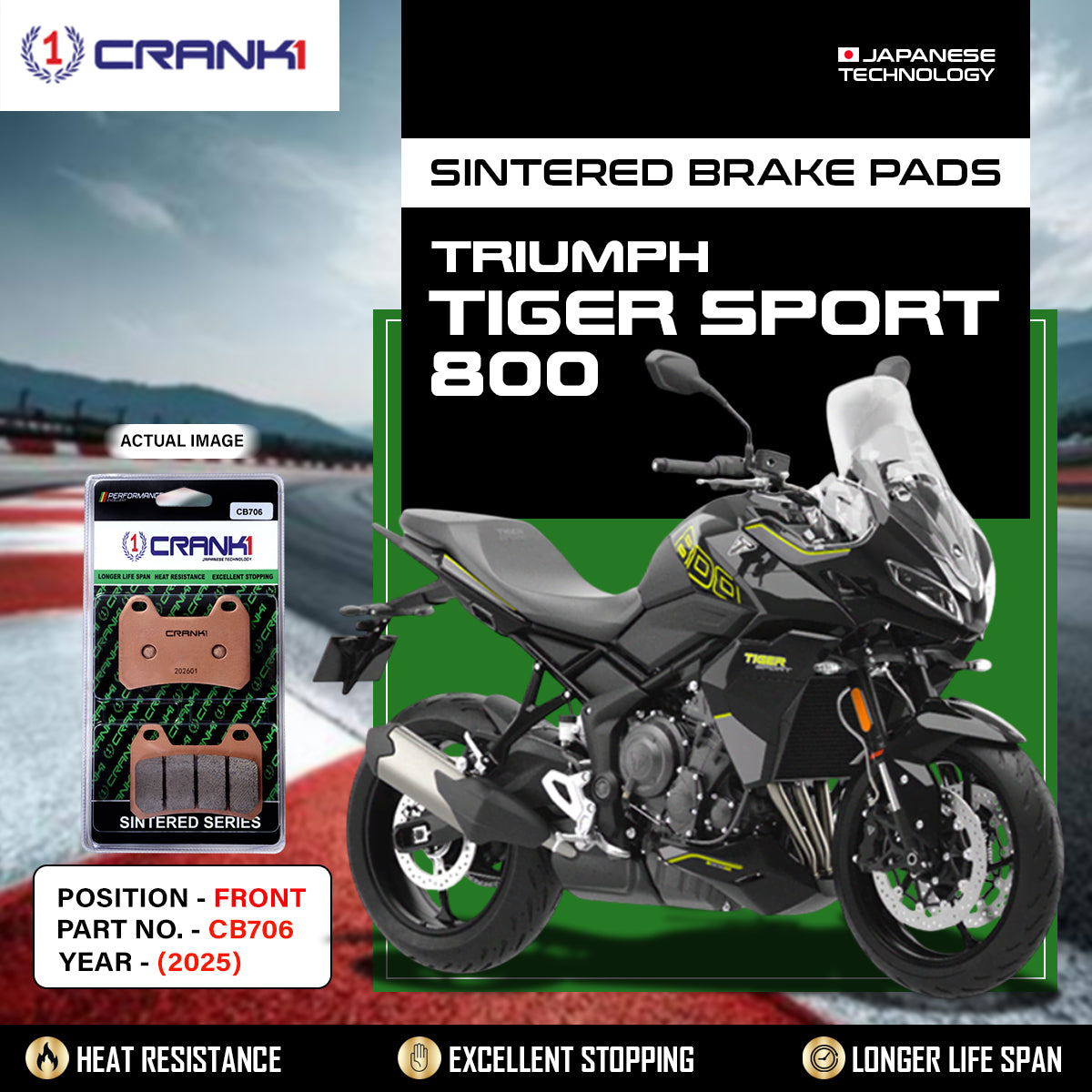 Sintered Brake Pads For Triumph Tiger Sport 800 2025 - Front - CB706 - 2 Sets - CRANK1