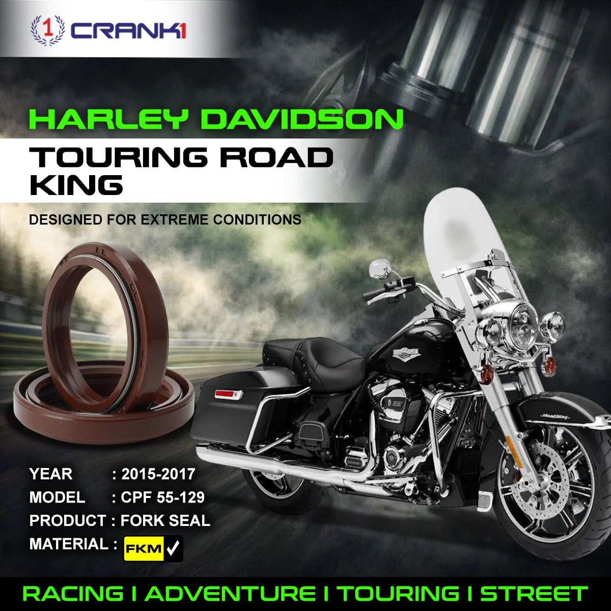Fork Oil Seals Pair For Harley Davidson Touring Road King 2015-2017 - CPF55-129 - CRANK1