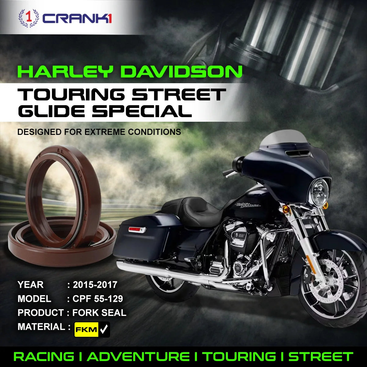 Fork Oil Seals Pair For Harley Davidson Touring Street Glide Special 2015-2017 - CPF55-129 - CRANK1