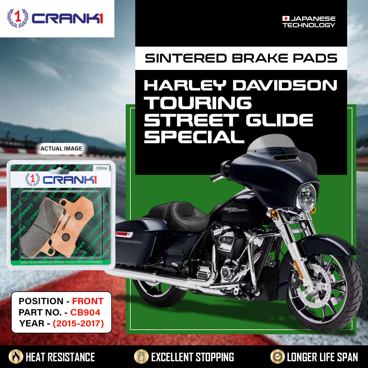 Sintered Brake Pads For Harley Davidson Touring Street Glide Special 2015-2017 - Front - CB904 - 2 Sets - CRANK1