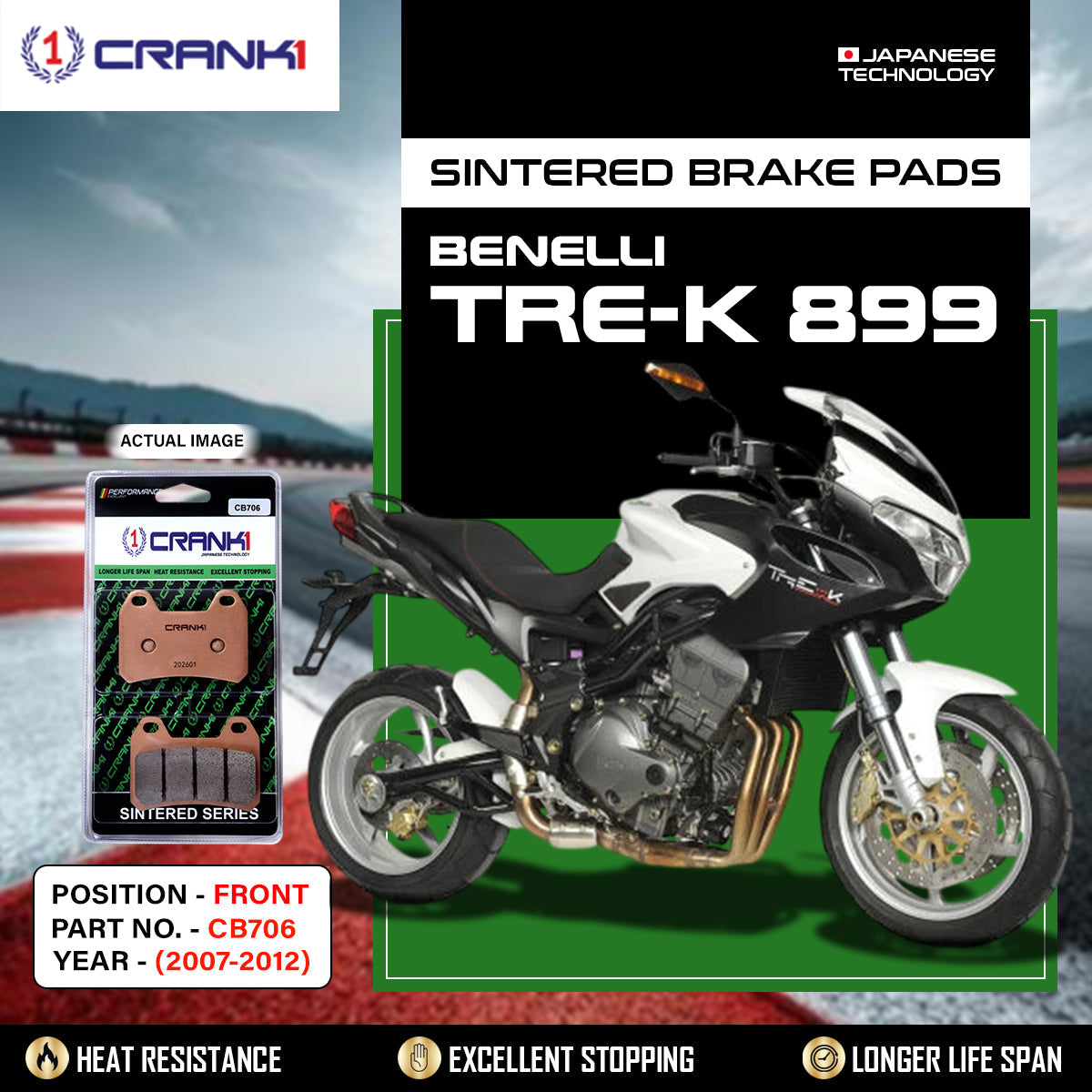 Sintered Brake Pads For Benelli Tre-K 899 2007-2012 - Front - CB706 - 2 Sets - CRANK1