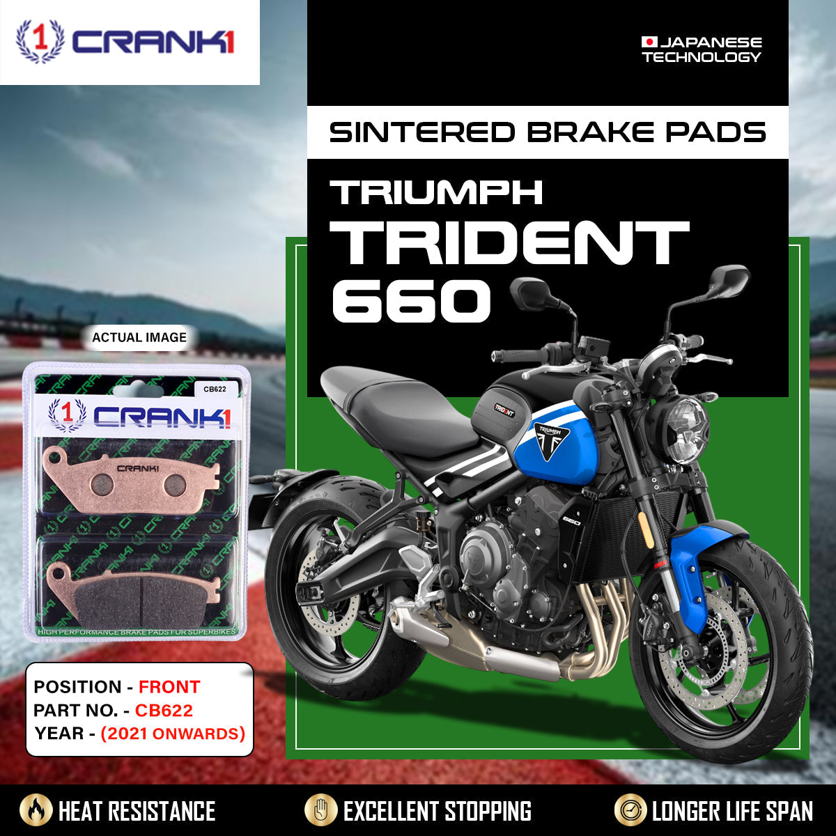 Sintered Brake Pads For Triumph Trident 660 2021 Onwards - Front - CB622 - 2 Sets - CRANK1