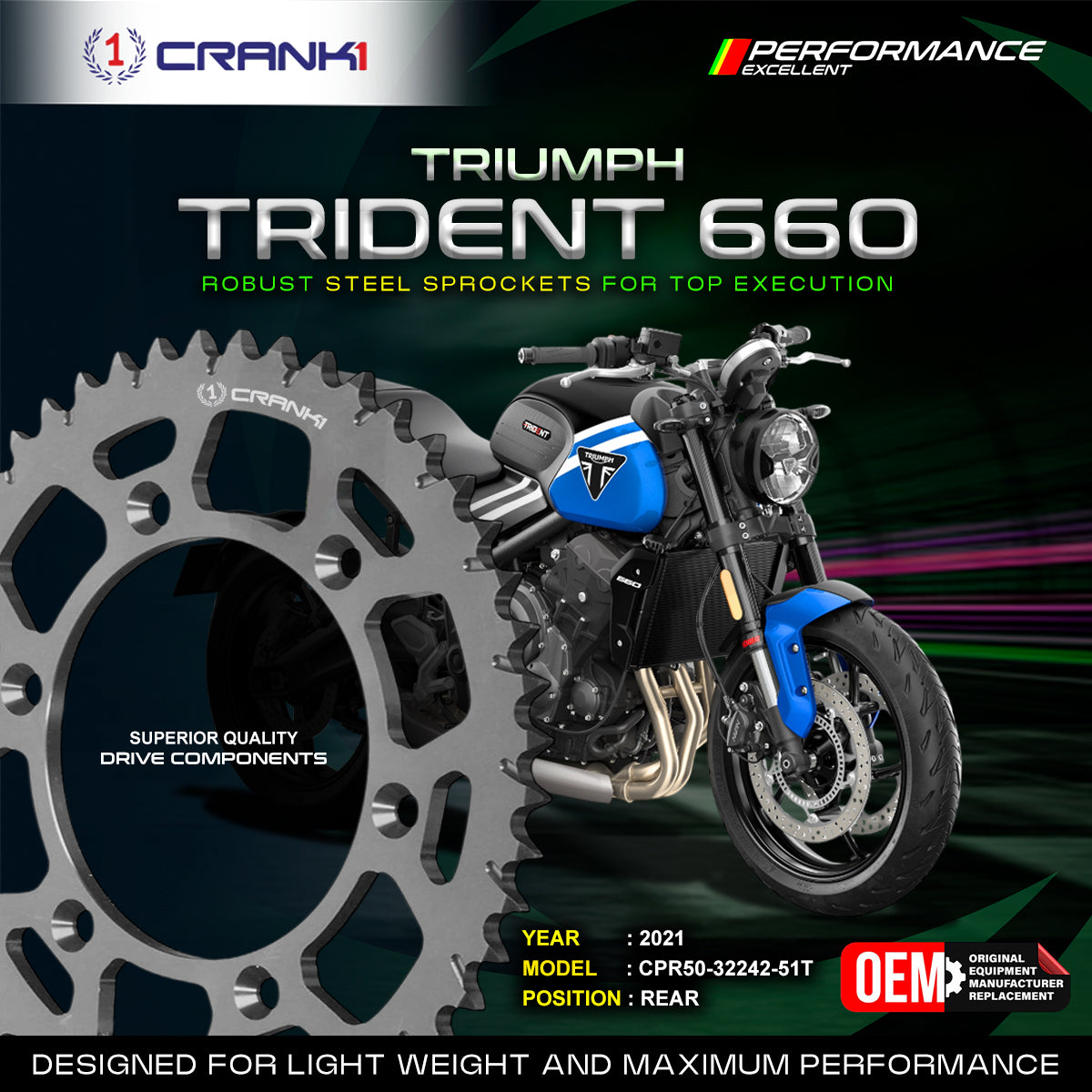 Sprocket For Triumph Trident 660 2021 - Rear - CPR50-32242-51T - CRANK1