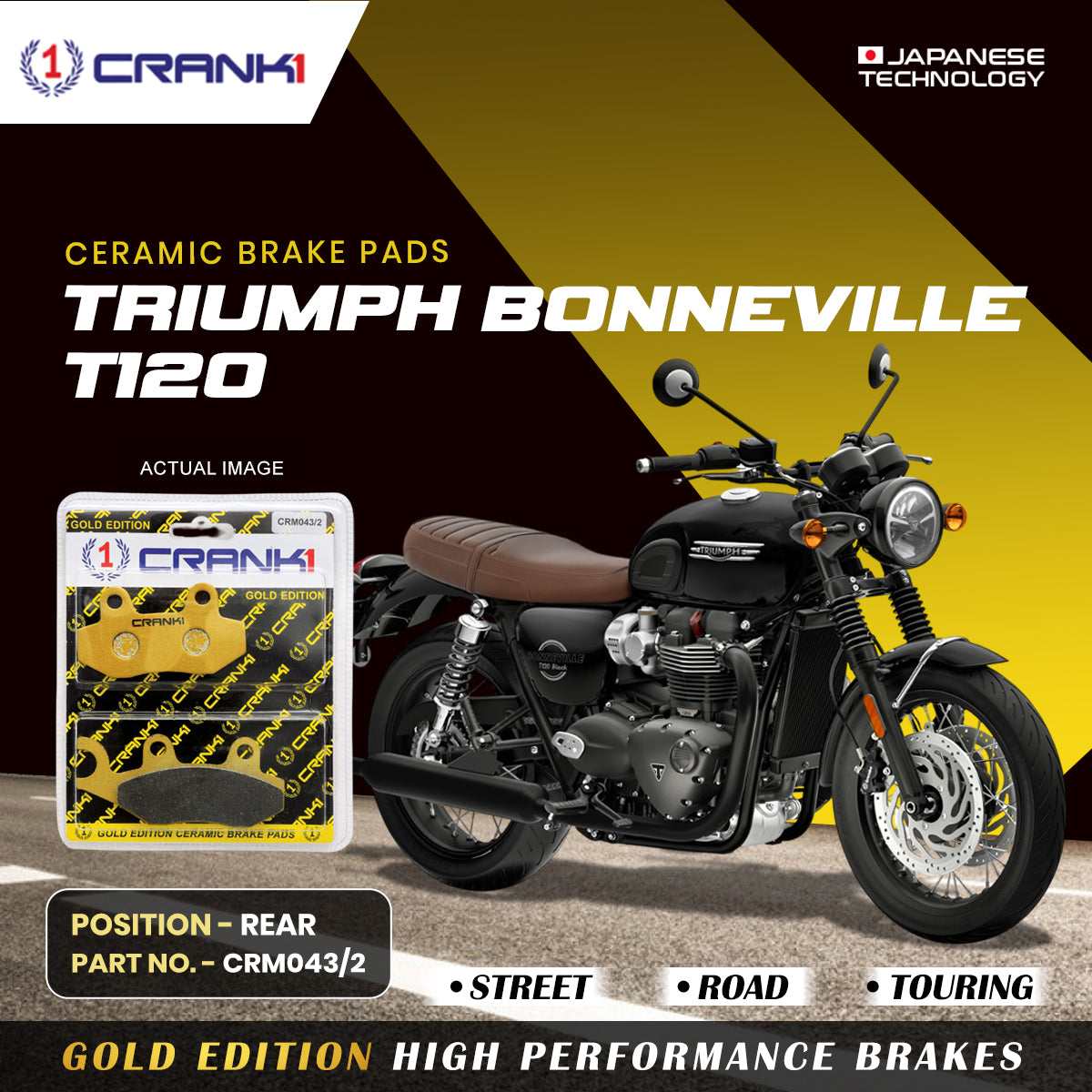 Ceramic Brake Pads For Triumph Bonneville T120 Rear CRM043 2 1 Set CRANK1