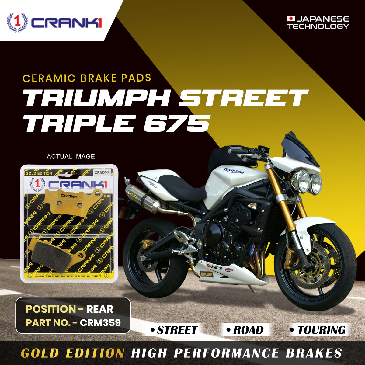 Ceramic Brake Pads For Triumph Street Triple 675 Rear CRM359 1 Set CRANK1