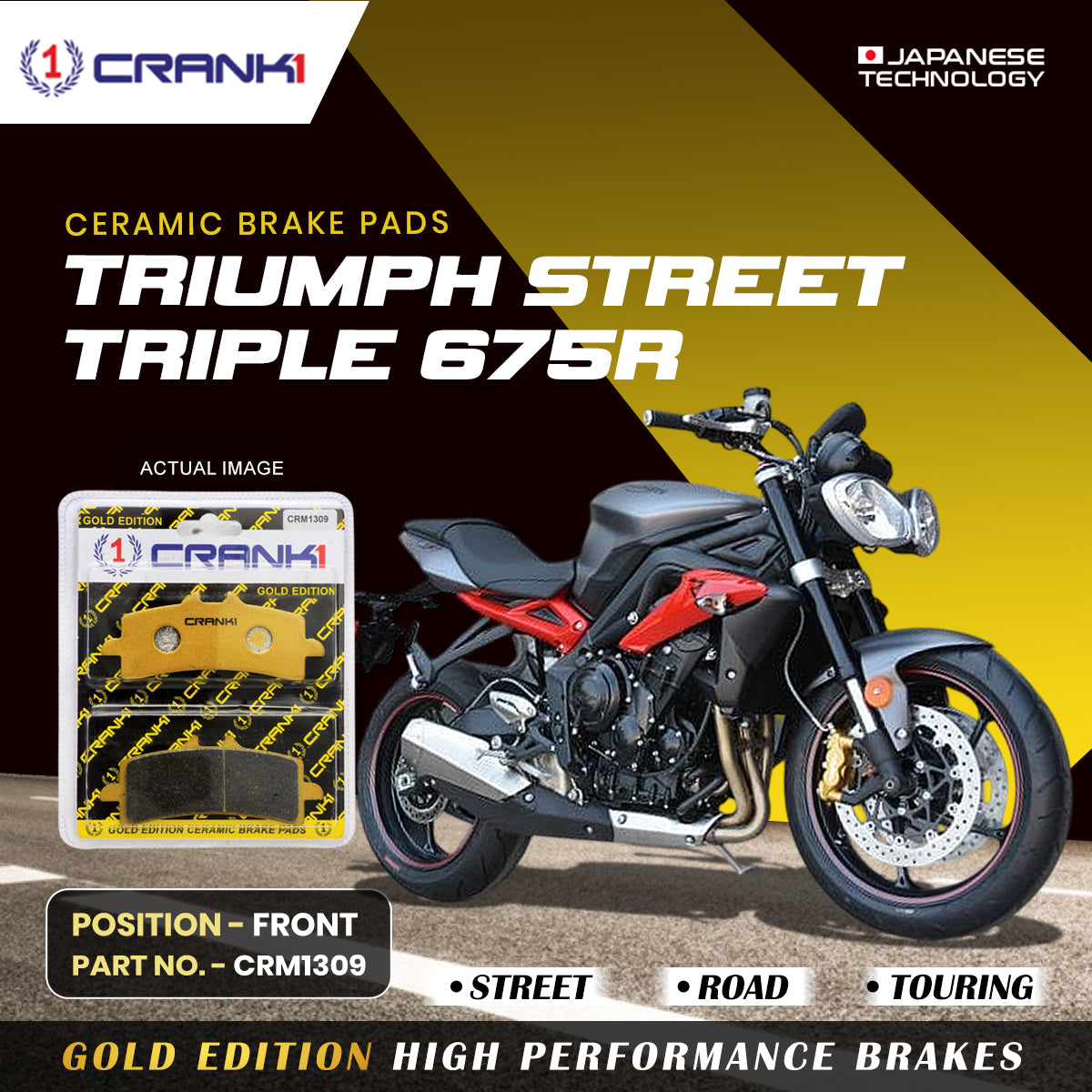Ceramic Brake Pads For Triumph Street Triple 675 R Front CRM1309 2 Sets CRANK1
