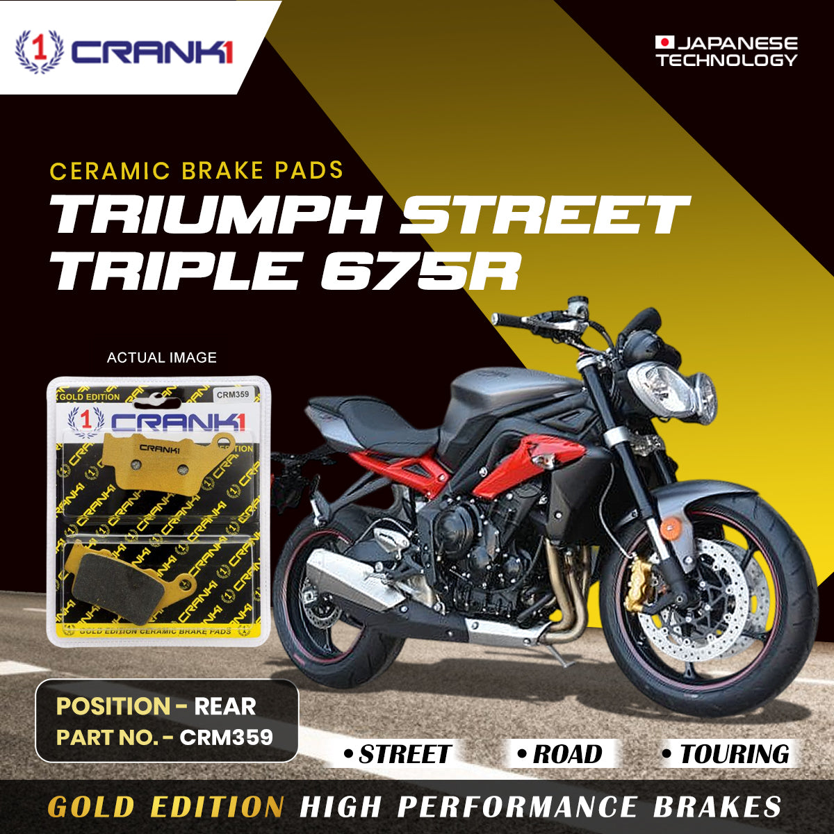 Ceramic Brake Pads For Triumph Street Triple 675 R Rear CRM359 1 Set CRANK1