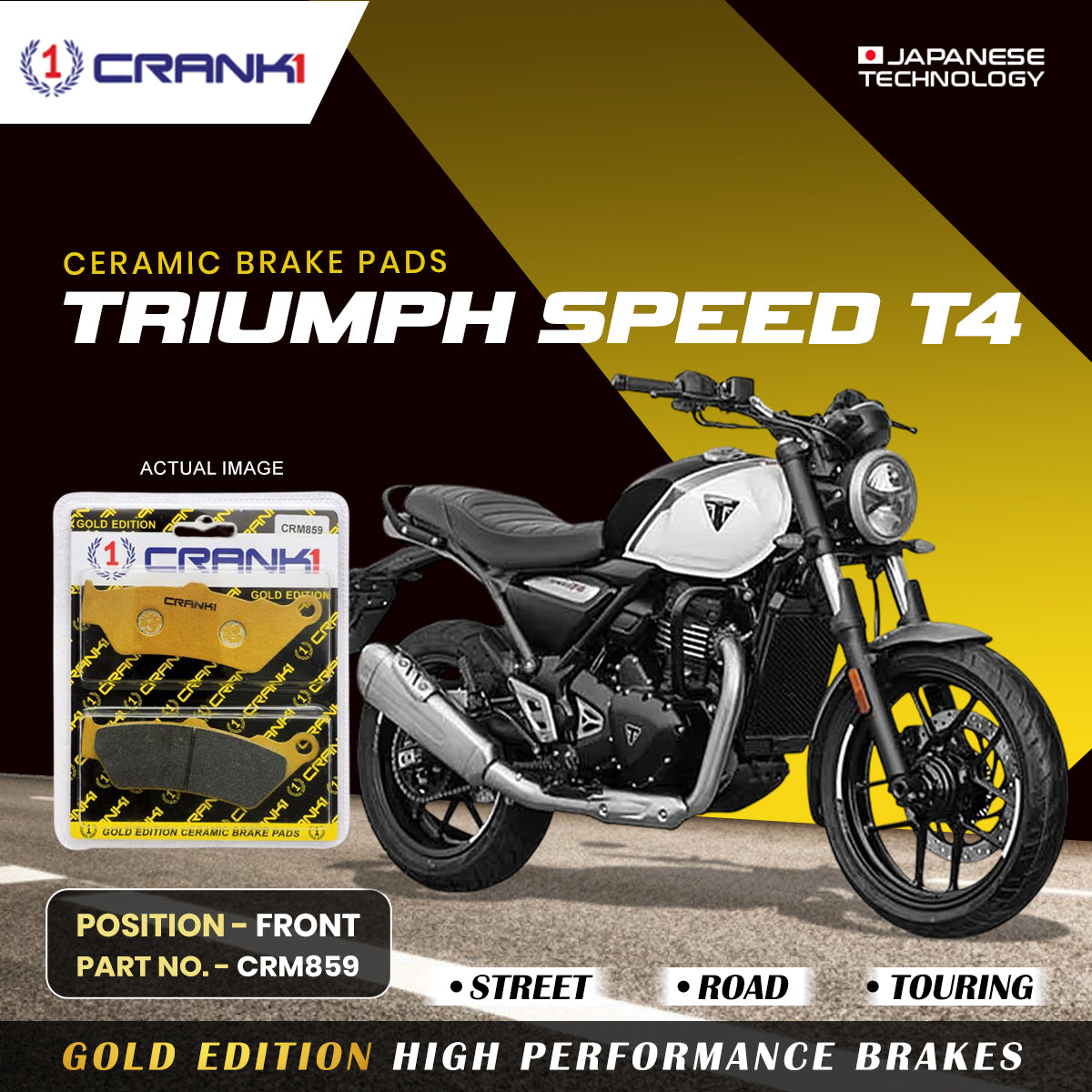Ceramic Brake Pads For Triumph Speed T4 Front CRM859 1 Set CRANK1