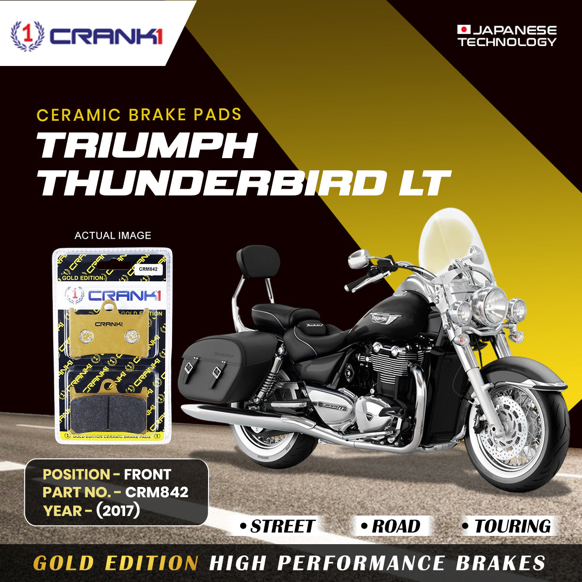 Ceramic Brake Pads For Triumph Thunderbird LT 2017 Front CRM842 2 Sets CRANK1