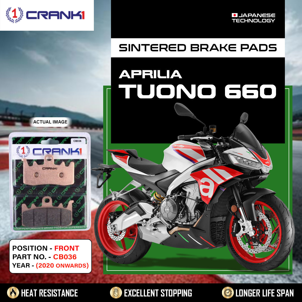 Sintered Brake Pads For Aprilia Tuono 660 2020 Onwards - Front - CB036 - 2 Sets - CRANK1