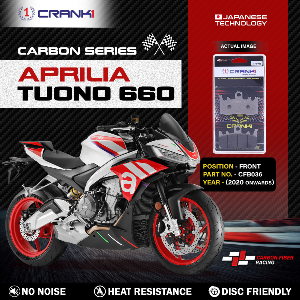 Carbon Brake Pads For Aprilia Tuono 660 2020 Onwards - Front - CFB036 - 2 Sets - CRANK1