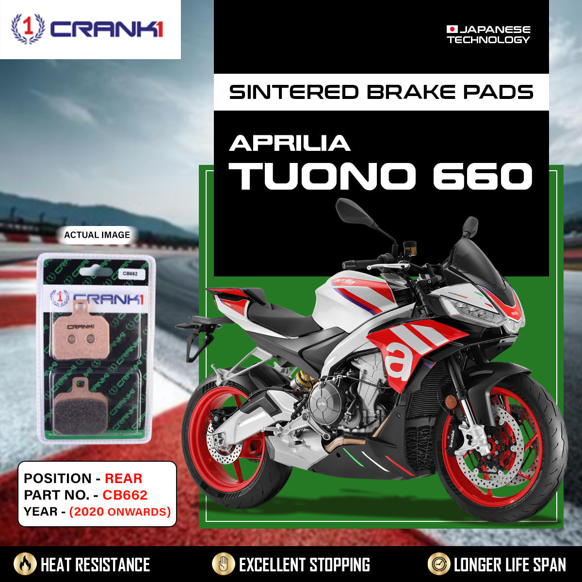 Sintered Brake Pads For Aprilia Tuono 660 2020 Onwards - Rear - CB662 - 1 Set - CRANK1