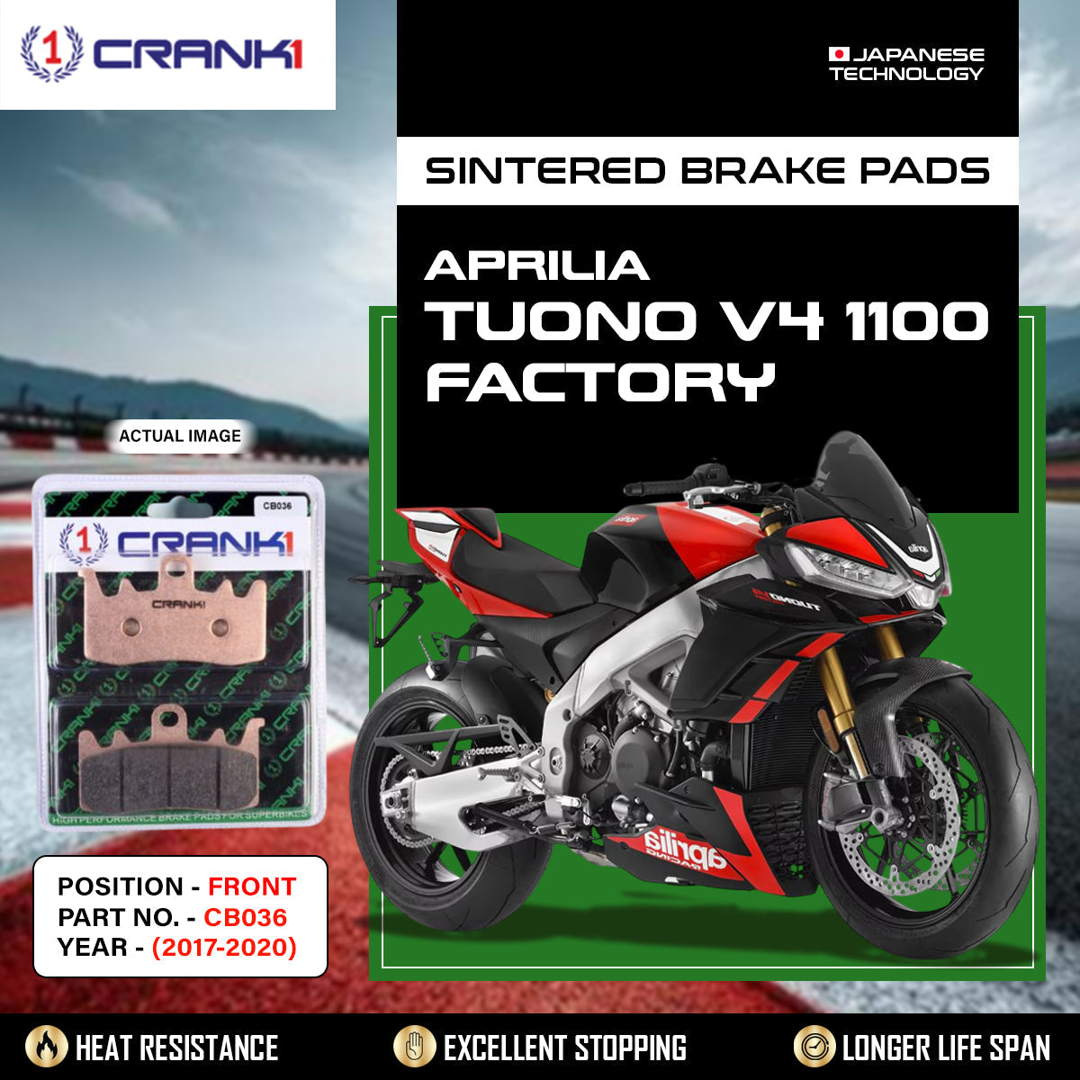 Sintered Brake Pads For Aprilia Tuono V4 1100 Factory 2017-2020 - Front - CB036 - 2 Sets - CRANK1