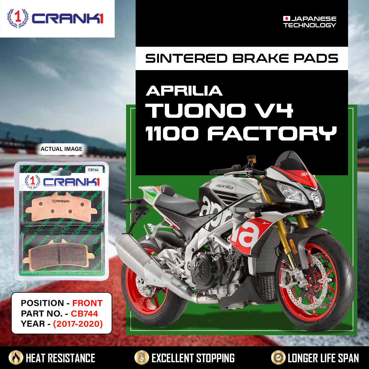 Sintered Brake Pads For Aprilia Tuono V4 1100 Factory 2017-2020 - Front - CB744 - 2 Sets - CRANK1