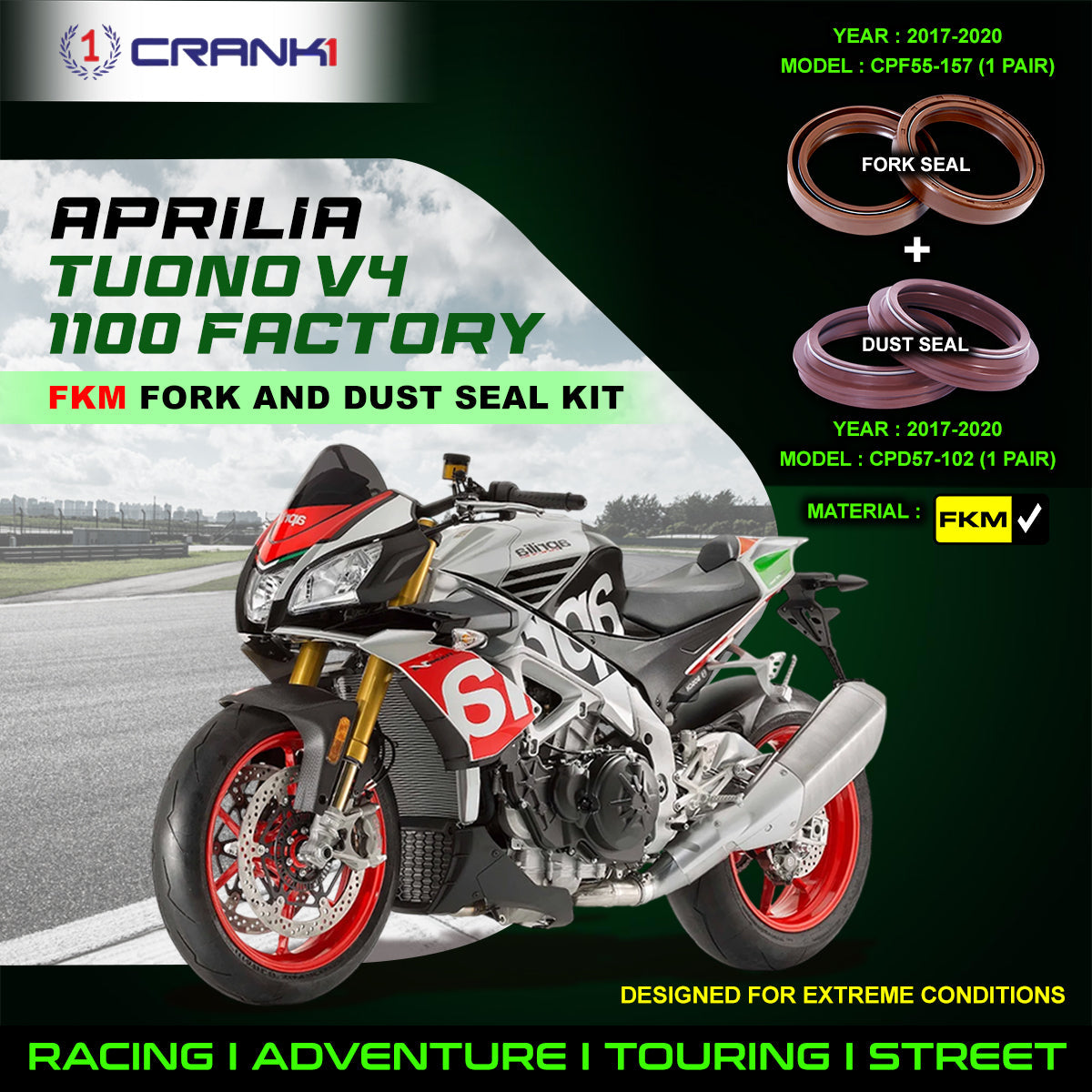 Fork And Dust Seals Kit For Aprilia Tuono V4 1100 Factory 2017-2020 - CRANK1