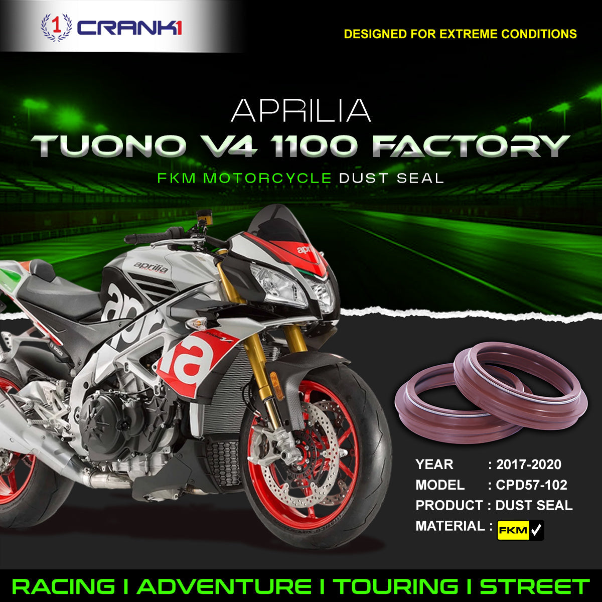 Fork Dust Seals Pair For Aprilia Tuono V4 1100 Factory 2017-2020 - CPD57-102 - CRANK1