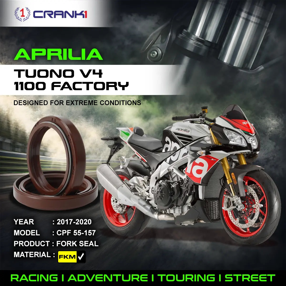 Fork Oil Seals Pair For Aprilia Tuono V4 1100 Factory 2017-2020 - CPF55-157 - CRANK1