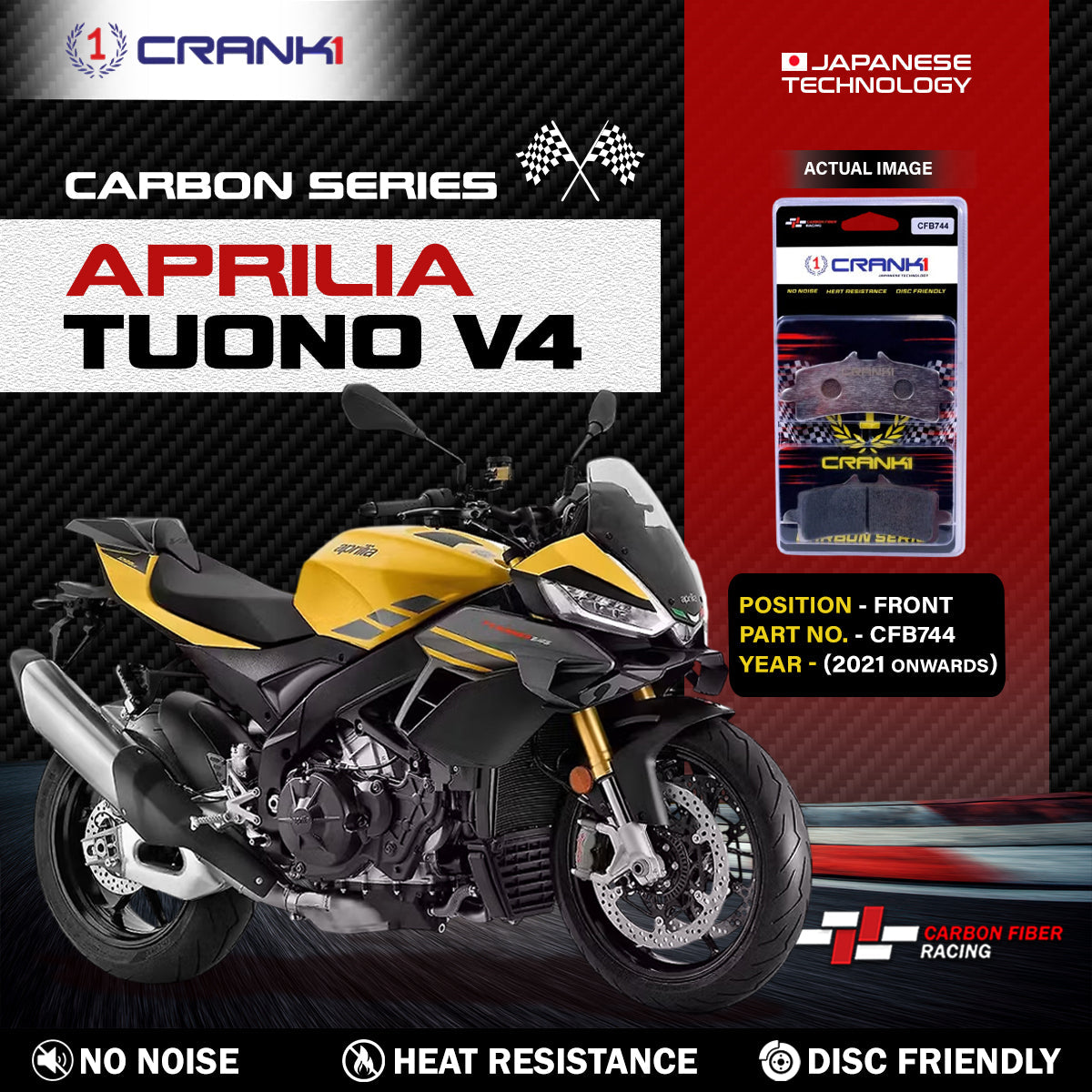 Carbon Brake Pads For Aprilia Tuono V4 2021 Onwards - Front - CFB744 - 2 Sets - CRANK1