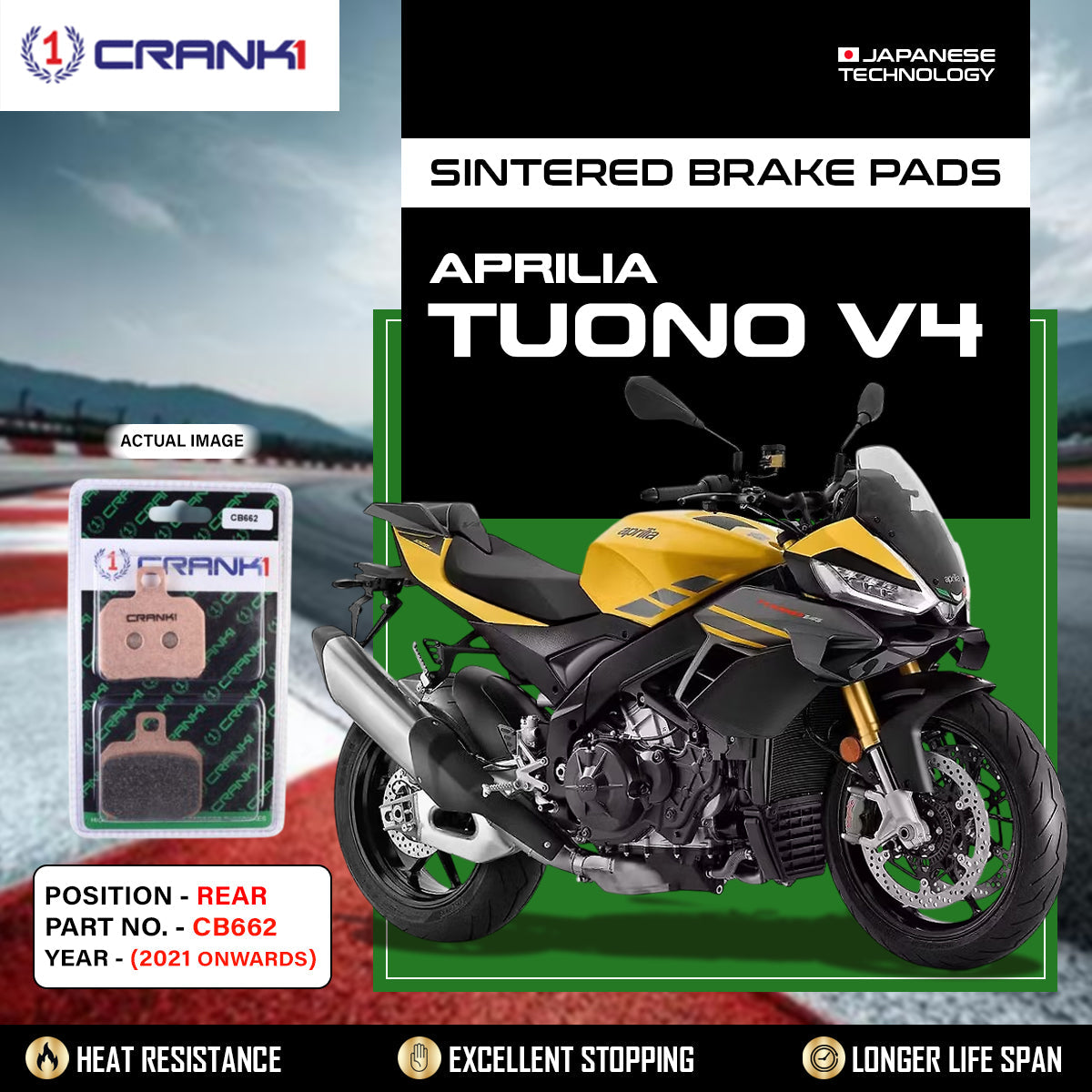 Sintered Brake Pads For Aprilia Tuono V4 2021 Onwards - Rear - CB662 - 1 Set - CRANK1