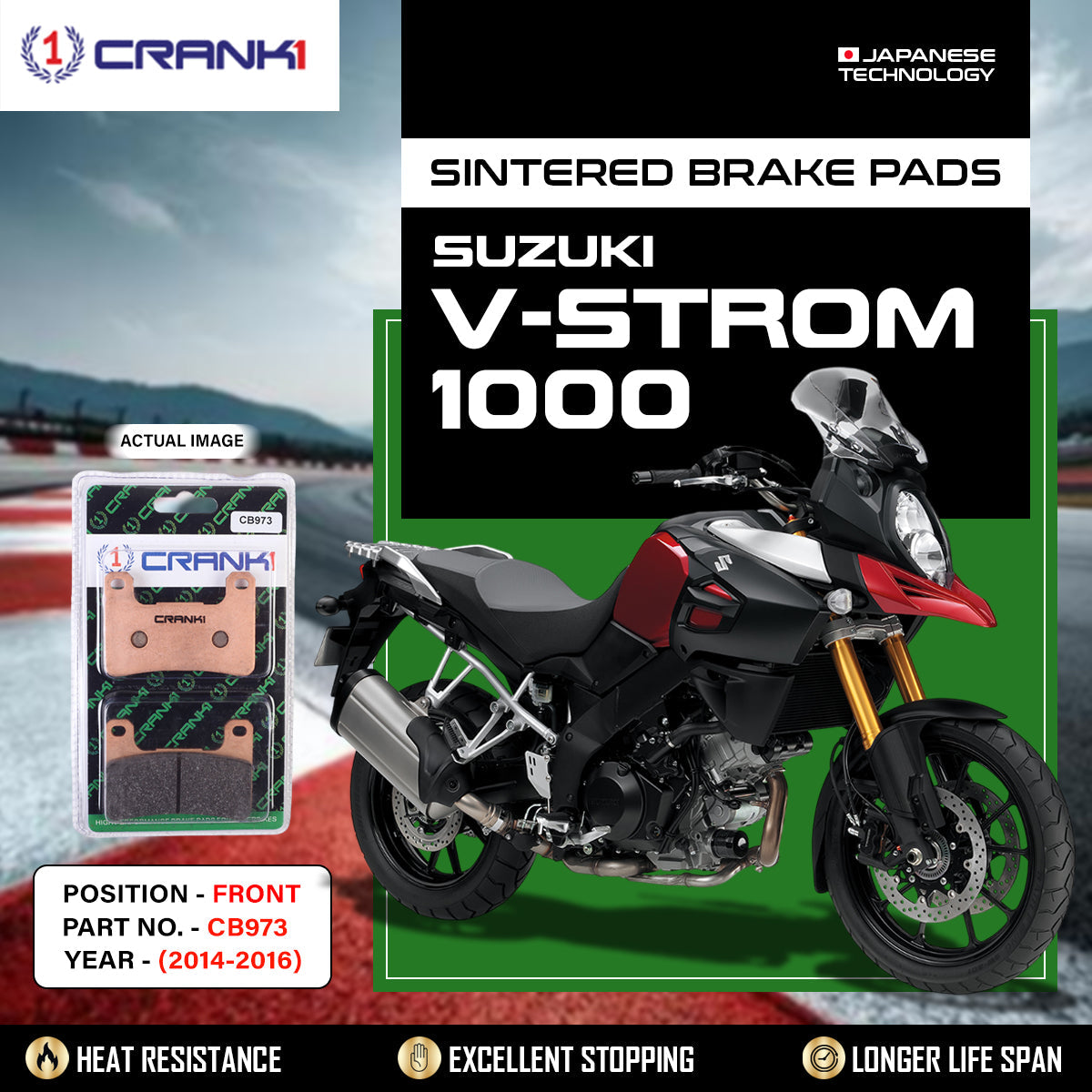 Sintered Brake Pads For Suzuki V-Strom 1000 2014-2016 - Front - CB973 - 2 Sets - CRANK1