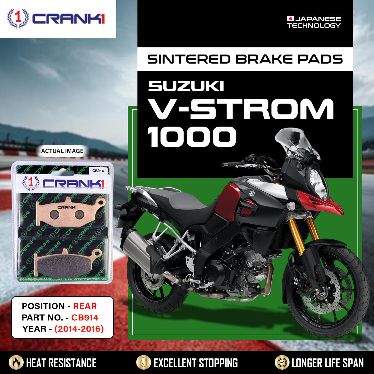 Sintered Brake Pads For Suzuki V-Strom 1000 2014-2016 - Rear - CB914 - 1 Set - CRANK1