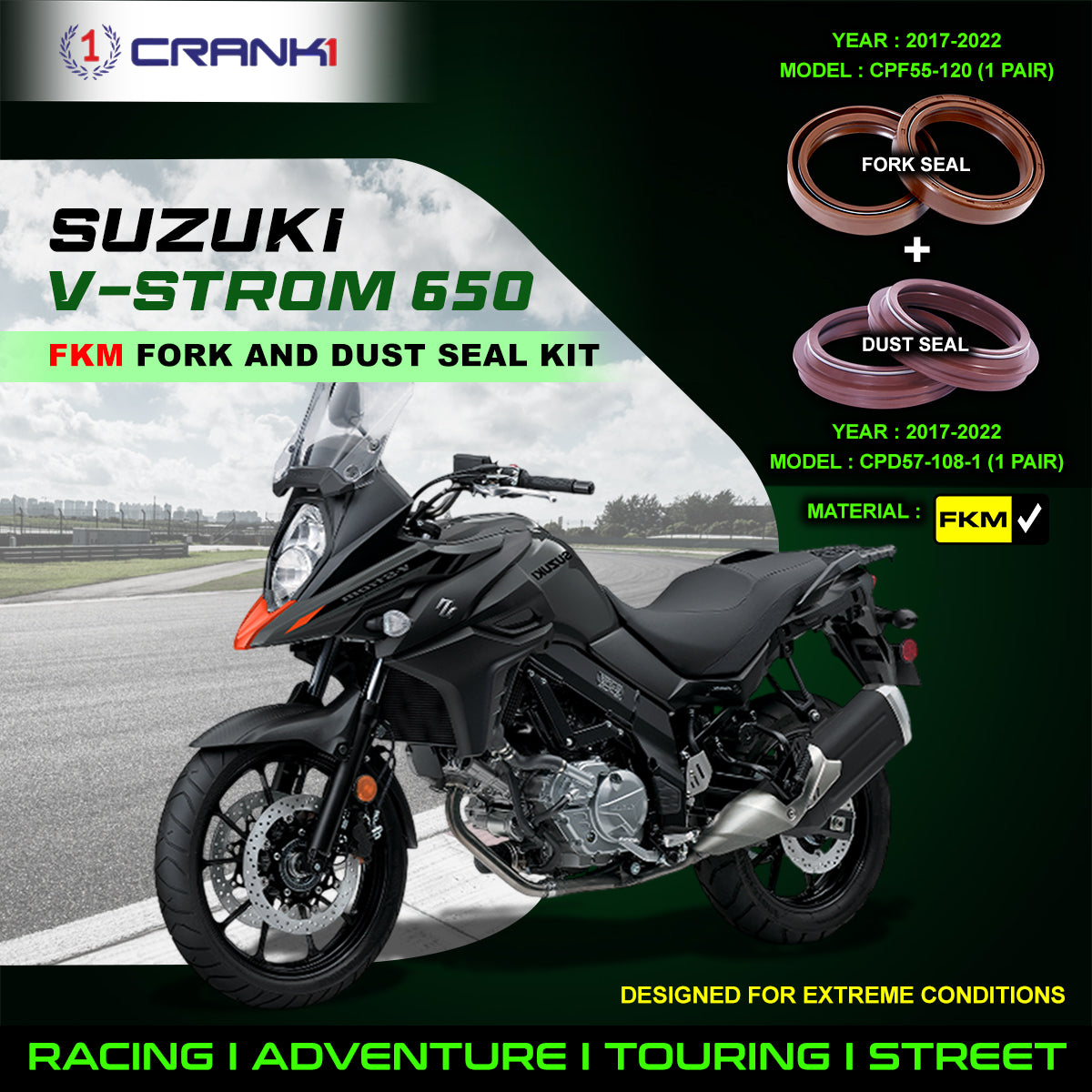 Fork And Dust Seals Kit For Suzuki V-Strom 650 2017-2022 - CRANK1