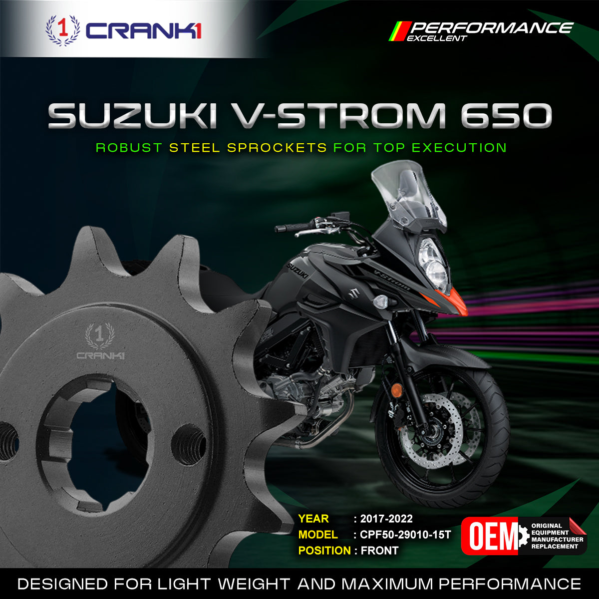 Sprocket For Suzuki V-Strom 650 2017-2022 - Front - CPF50-29010-15T - CRANK1
