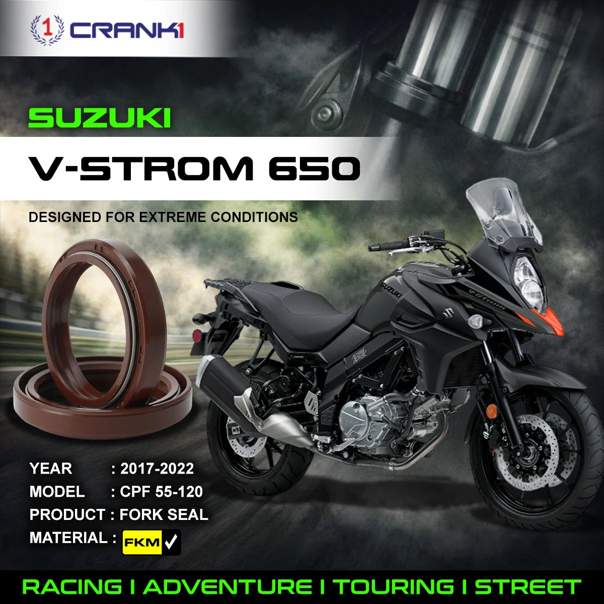 Fork Oil Seals Pair For Suzuki V-Strom 650 2017-2022 - CPF55-120 - CRANK1