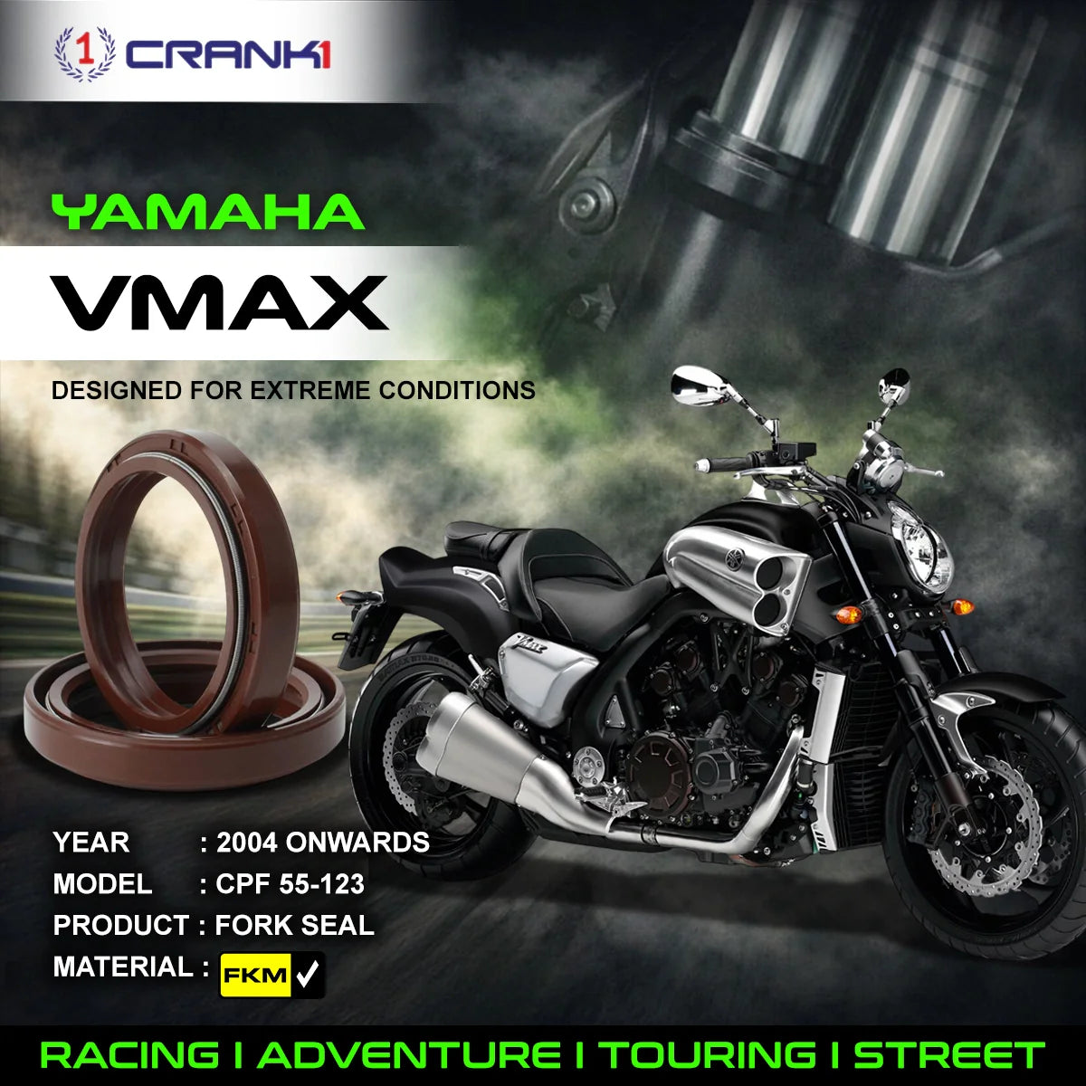 Fork Oil Seals Pair For Yamaha VMAX 2004 Onwards - CPF55-123 - CRANK1