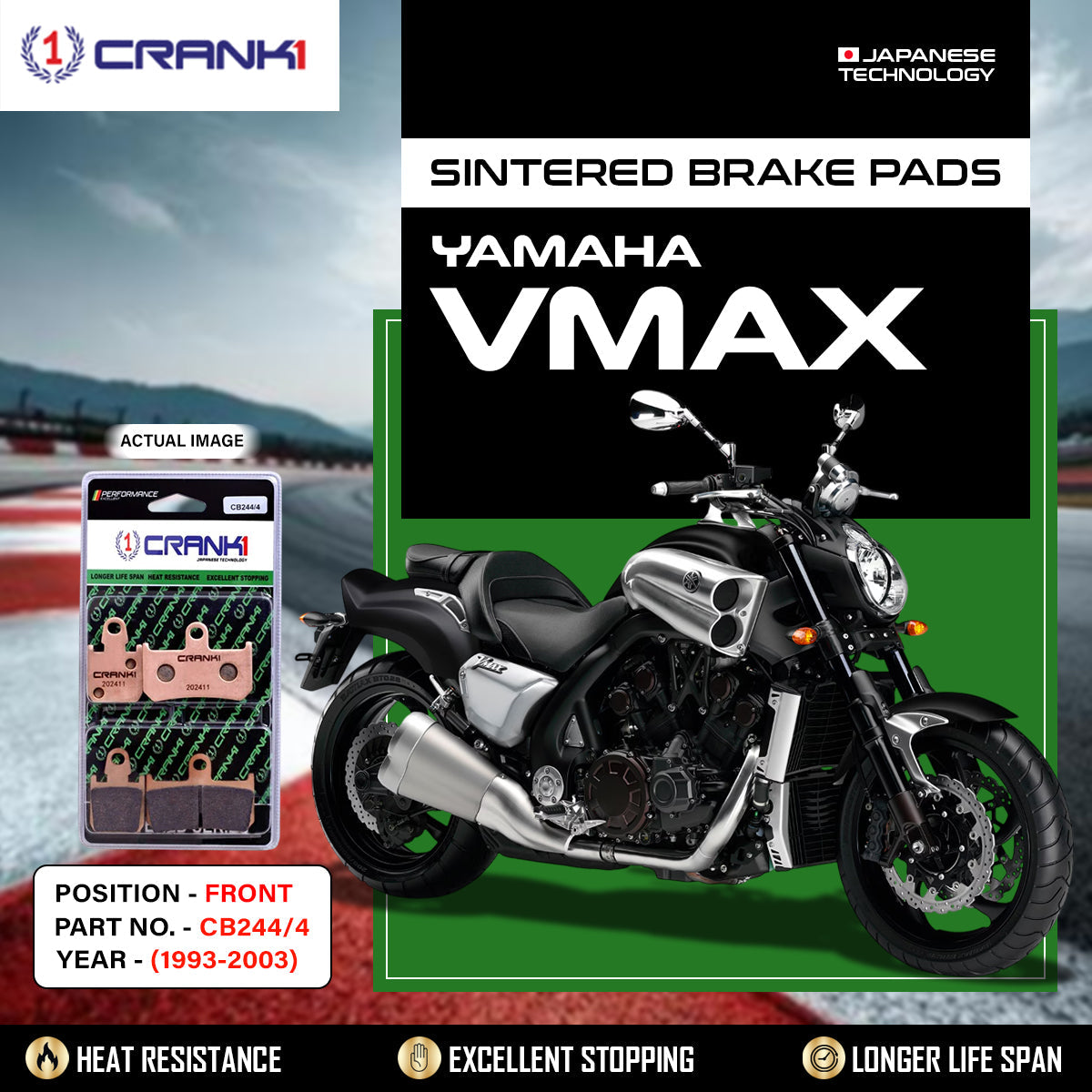 Sintered Brake Pads For Yamaha VMAX 1993-2003 - Front - CB244 4 - 2 Sets Required - CRANK1