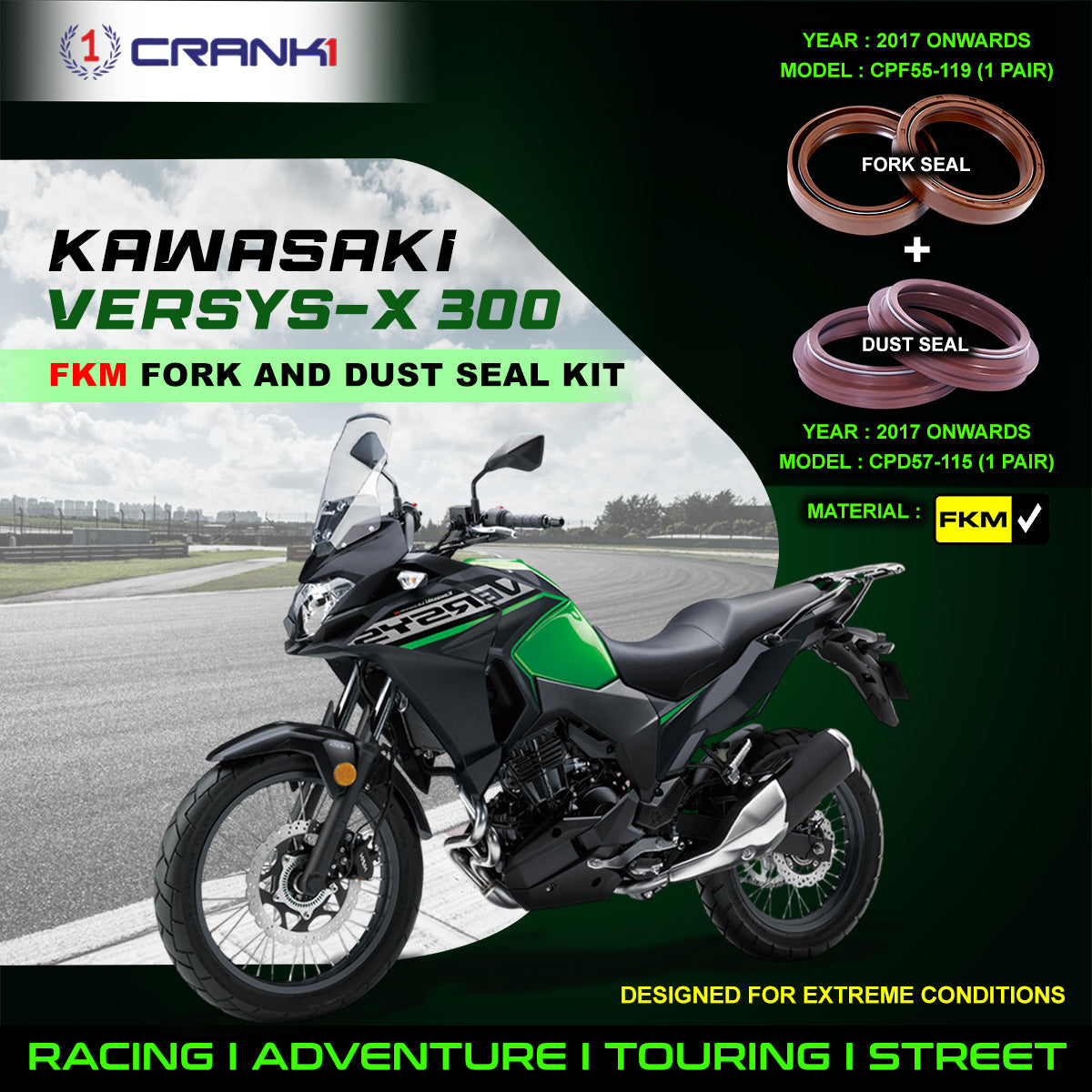 Fork And Dust Seals Kit For Kawasaki Versys-X 300 2017 Onwards - CRANK1