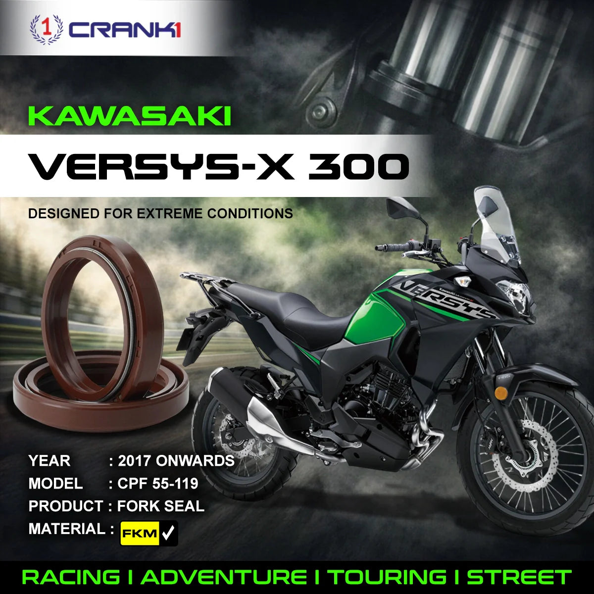 Fork Oil Seals Pair For Kawasaki Versys-X 300 2017 Onwards - CPF55-119 - CRANK1