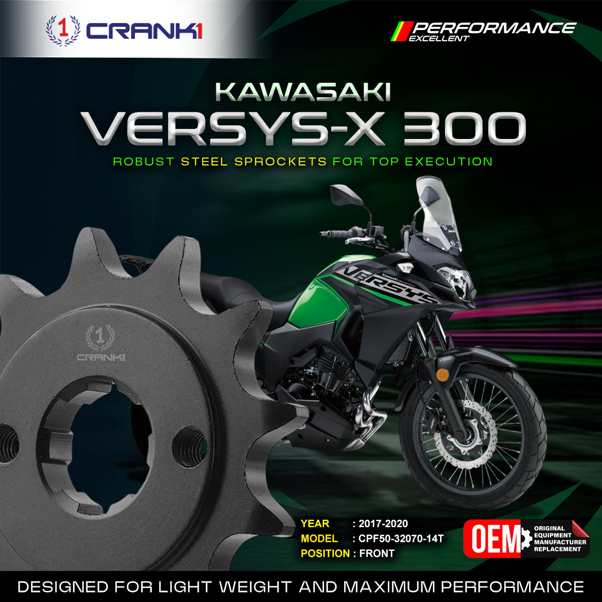 Sprocket For Kawasaki Versys-X 300 2017-2020 - Front - CPF50-32070-14T - CRANK1