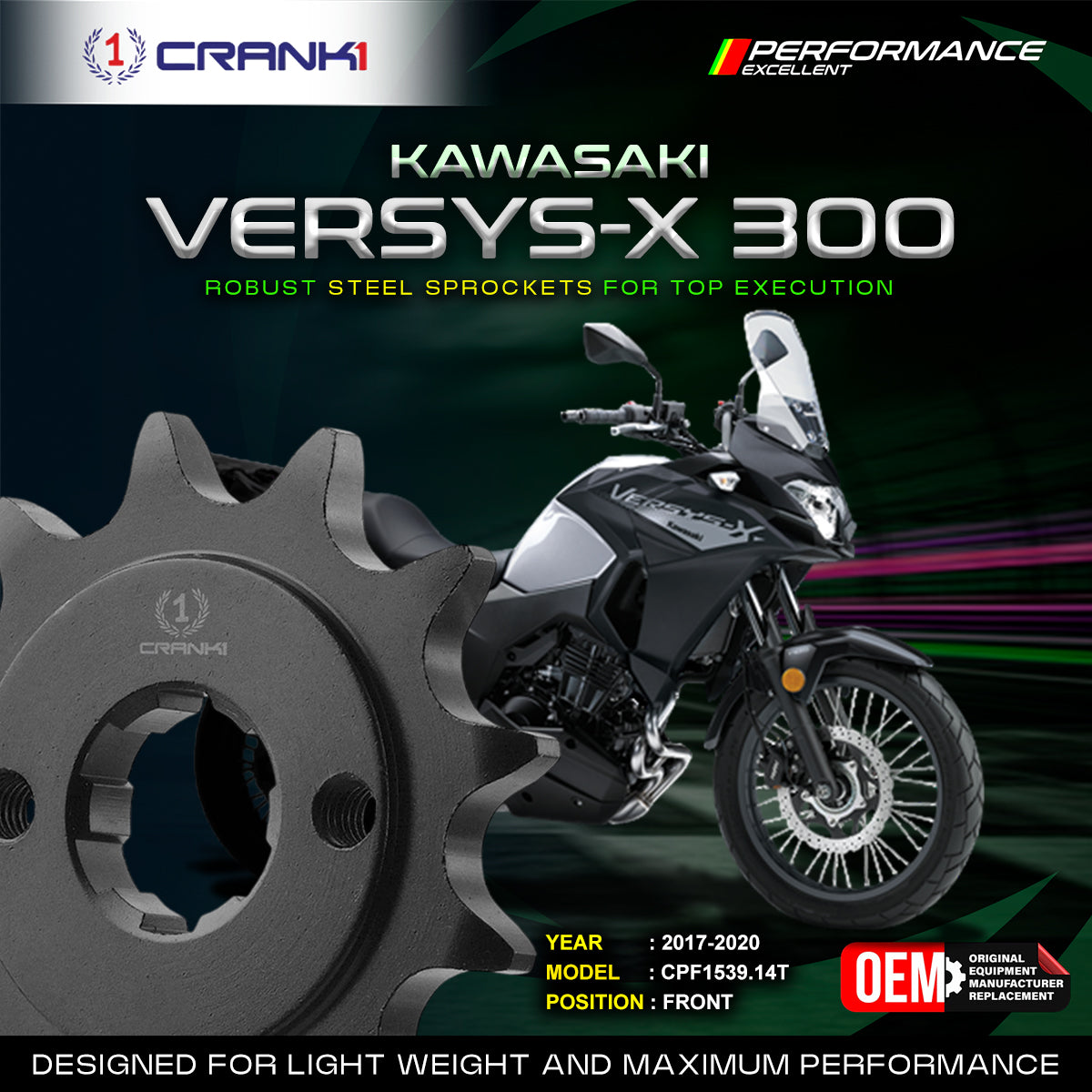 Sprocket For Kawasaki Versys-X 300 2017-2020 - Front - CPF1539 14T - CRANK1