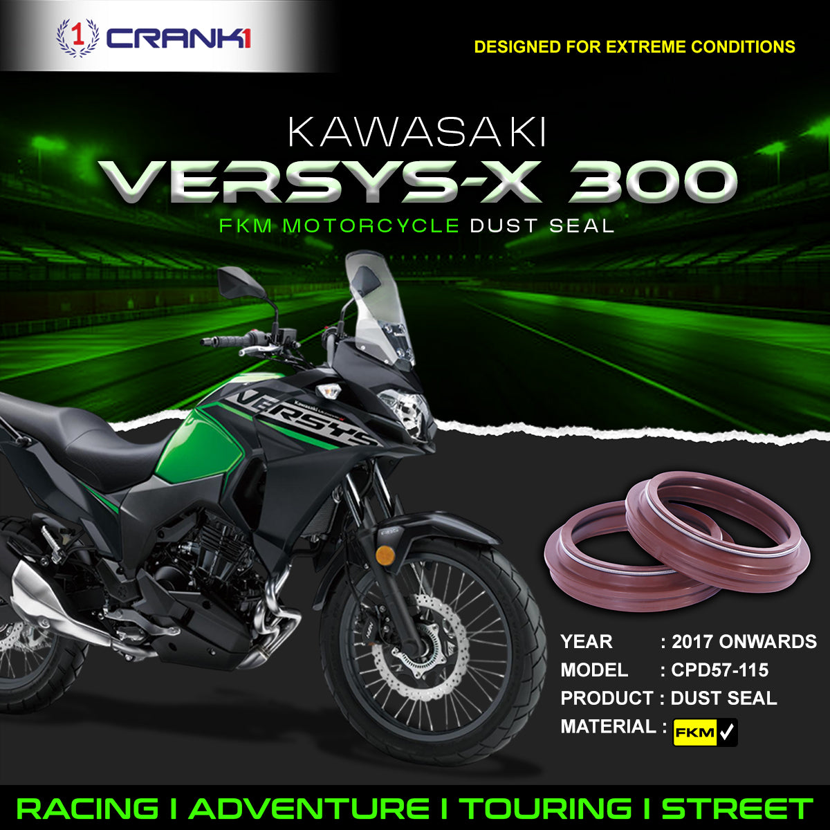 Fork Dust Seals Pair For Kawasaki Versys-X 300 2017 Onwards - CPD57-115 - CRANK1