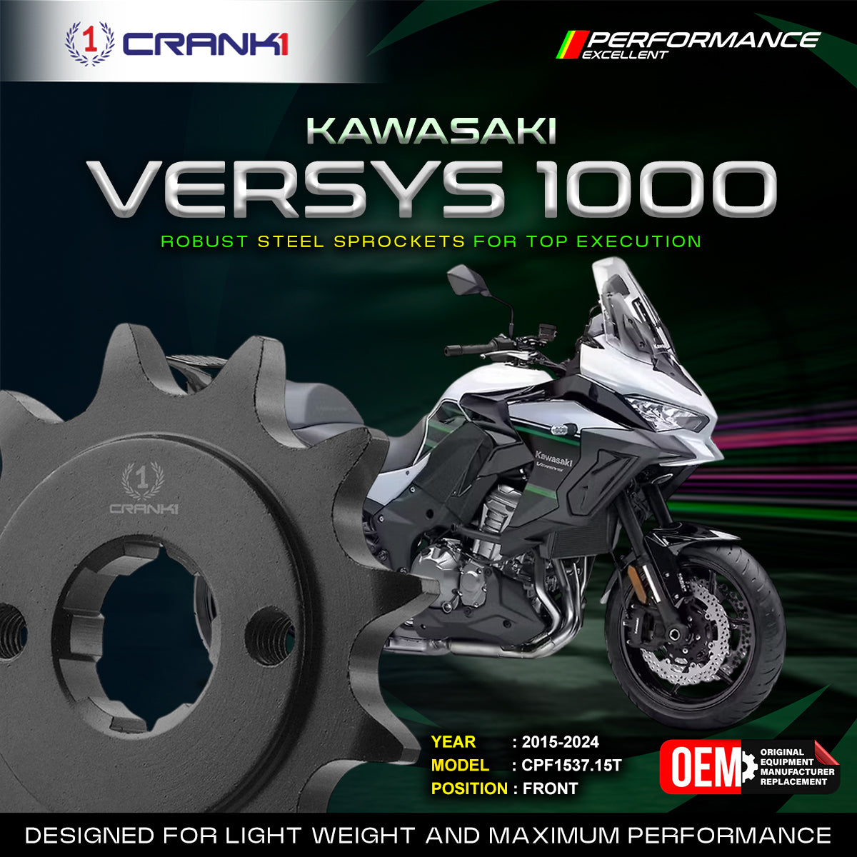 Sprocket For Kawasaki Versys 1000 2015-2024 - Front - CPF1537 15T - CRANK1