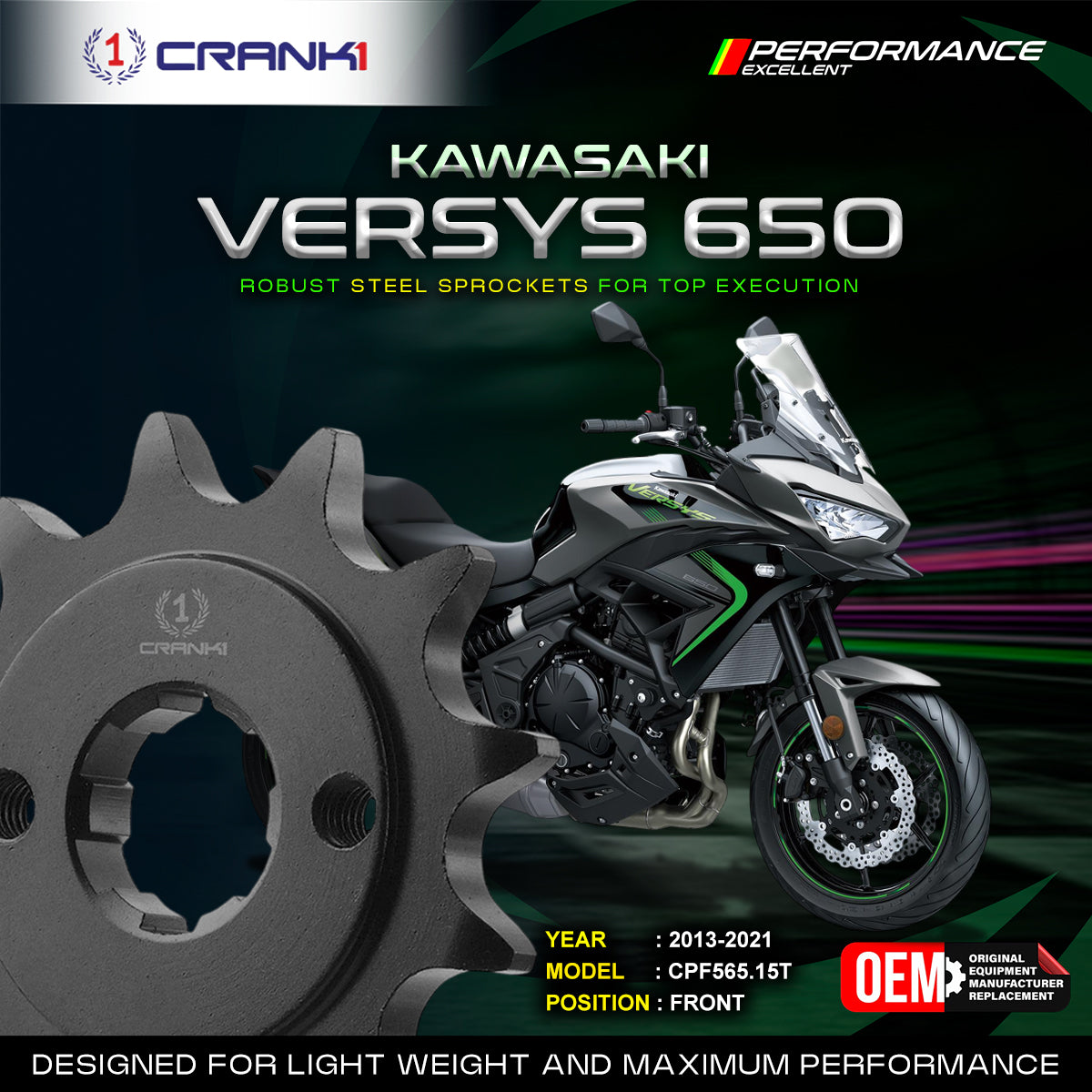 Sprocket For Kawasaki Versys 650 2013-2021 - Front - CPF565 15T - CRANK1