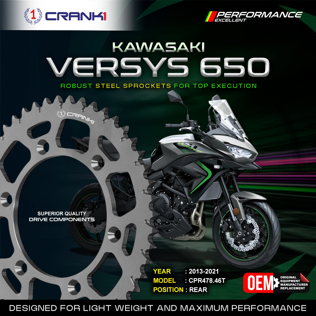 Sprocket For Kawasaki Versys 650 2013-2021 - Rear - CPR478 46T - CRANK1