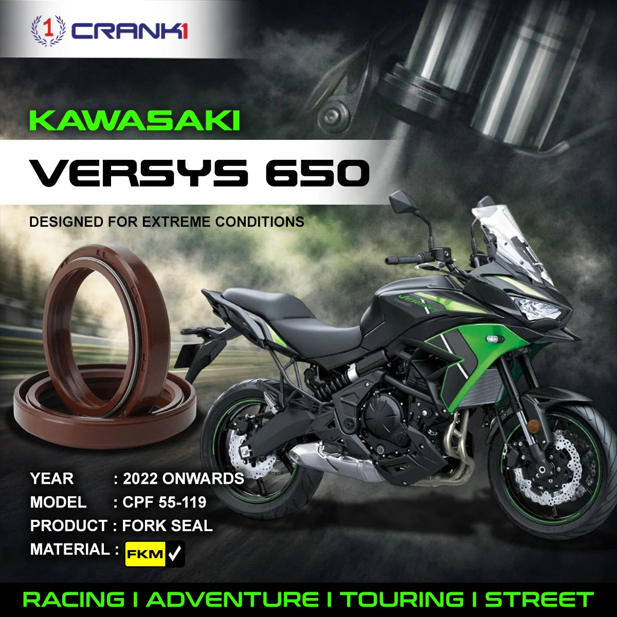 Fork Oil Seals Pair For Kawasaki Versys 650 2022 Onwards - CPF55-119 - CRANK1
