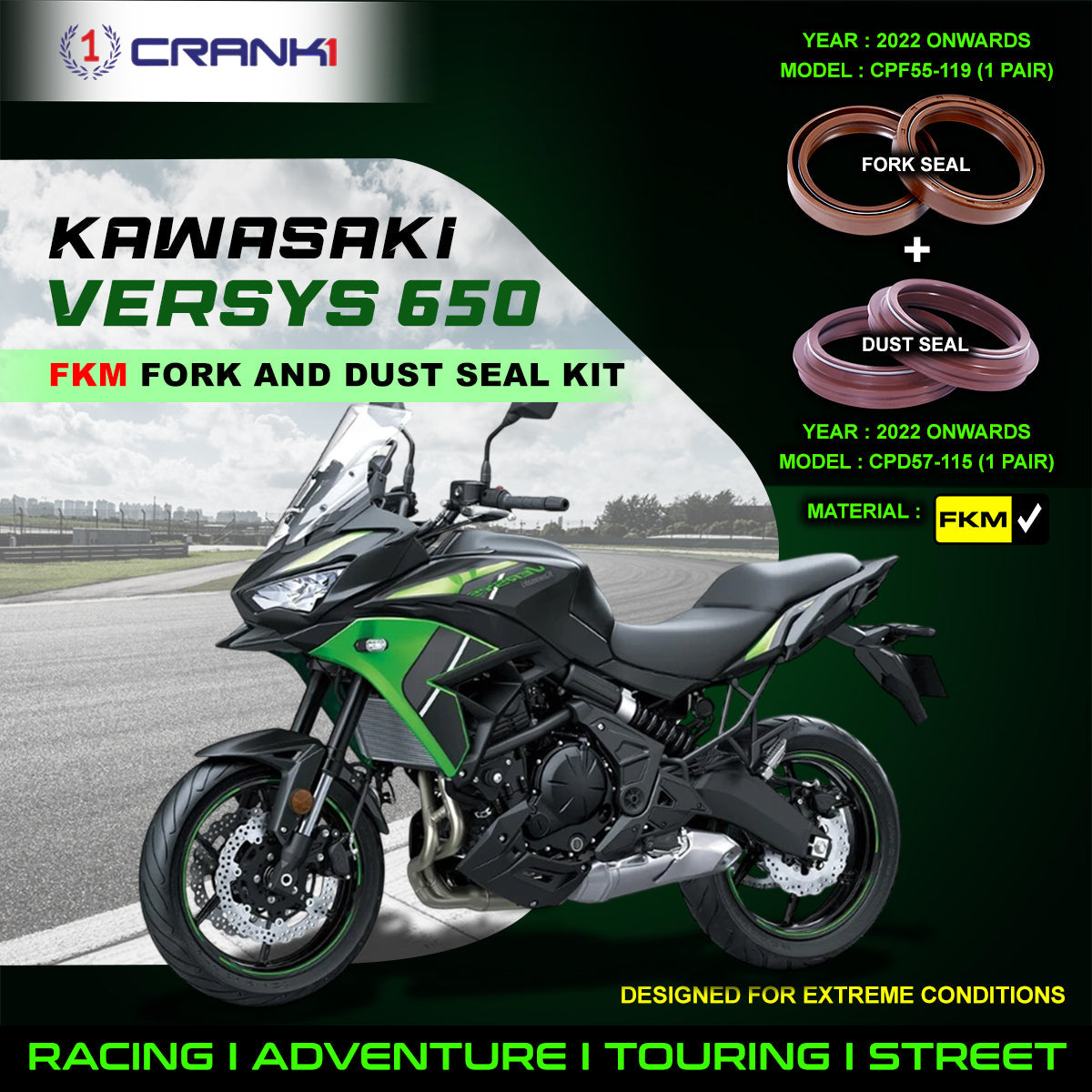 Fork And Dust Seals Kit For Kawasaki Versys 650 2022 Onwards - CRANK1