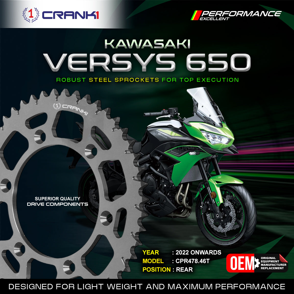 Sprocket For Kawasaki Versys 650 2022 Onwards - Rear - CPR478 46T - CRANK1