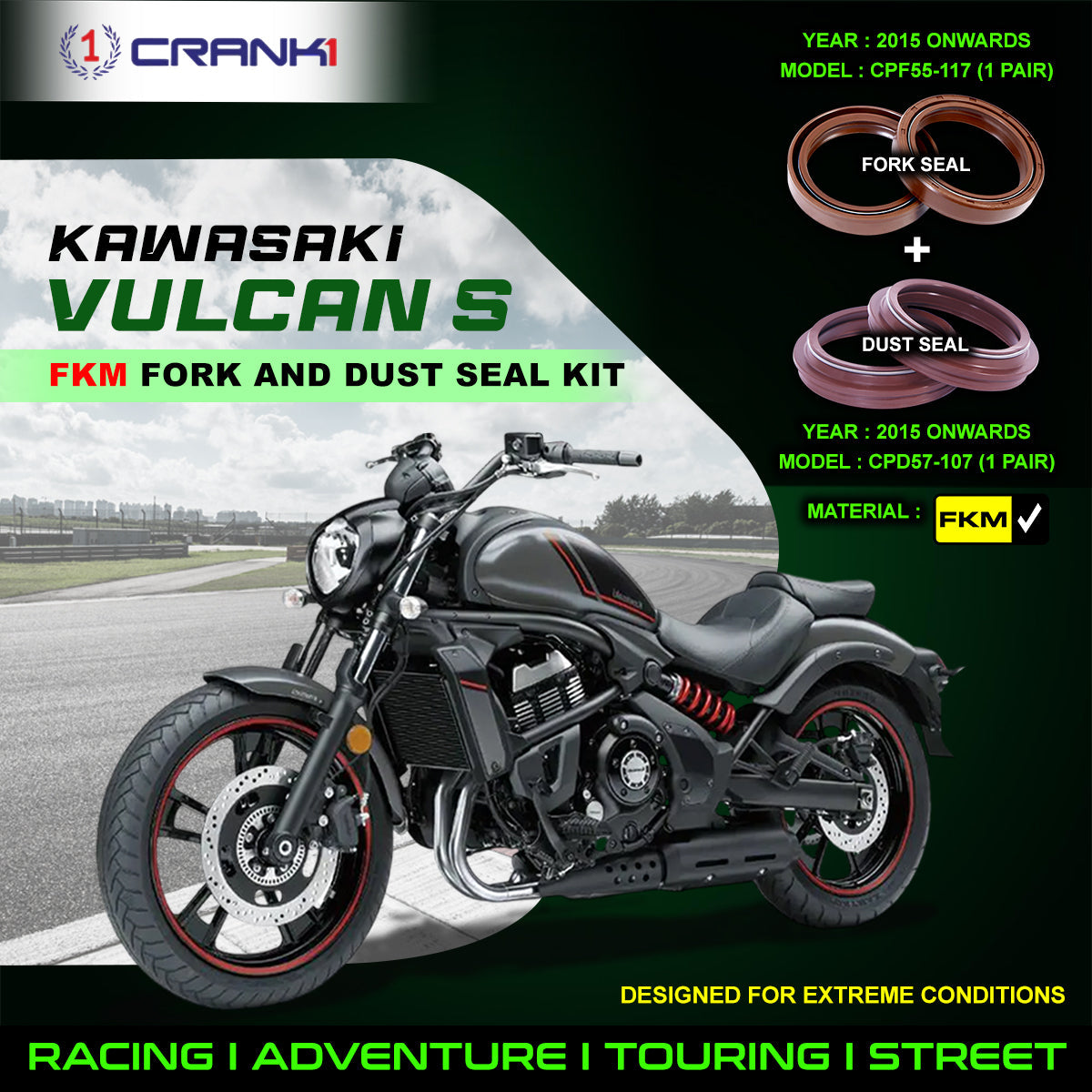 Fork And Dust Seals Kit For Kawasaki Vulcan S 2015 Onwards - CRANK1