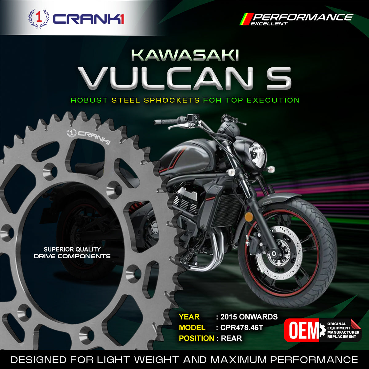 Sprocket For Kawasaki Vulcan S 2015 Onwards - Rear - CPR478 46T - CRANK1