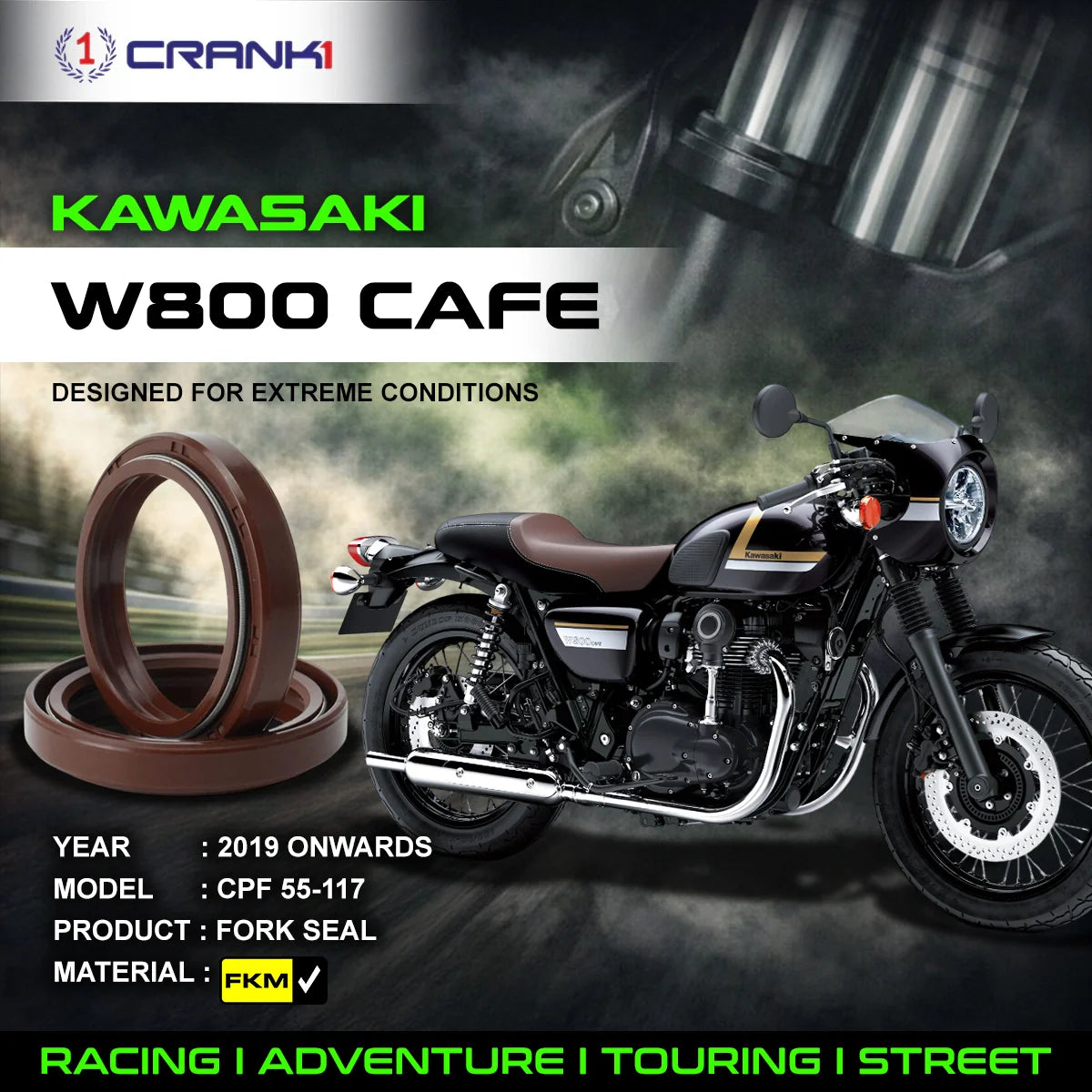 Fork Oil Seals Pair For Kawasaki W800 Cafe 2019 Onwards - CPF55-117 - CRANK1